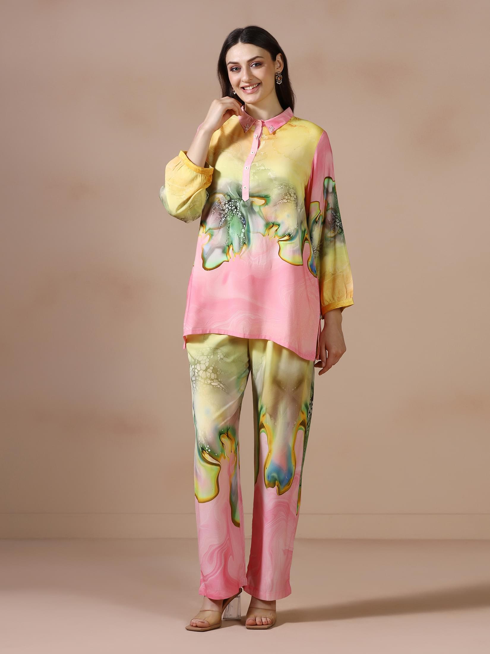 Women Liva Multicolor Printed Co Ord Set.