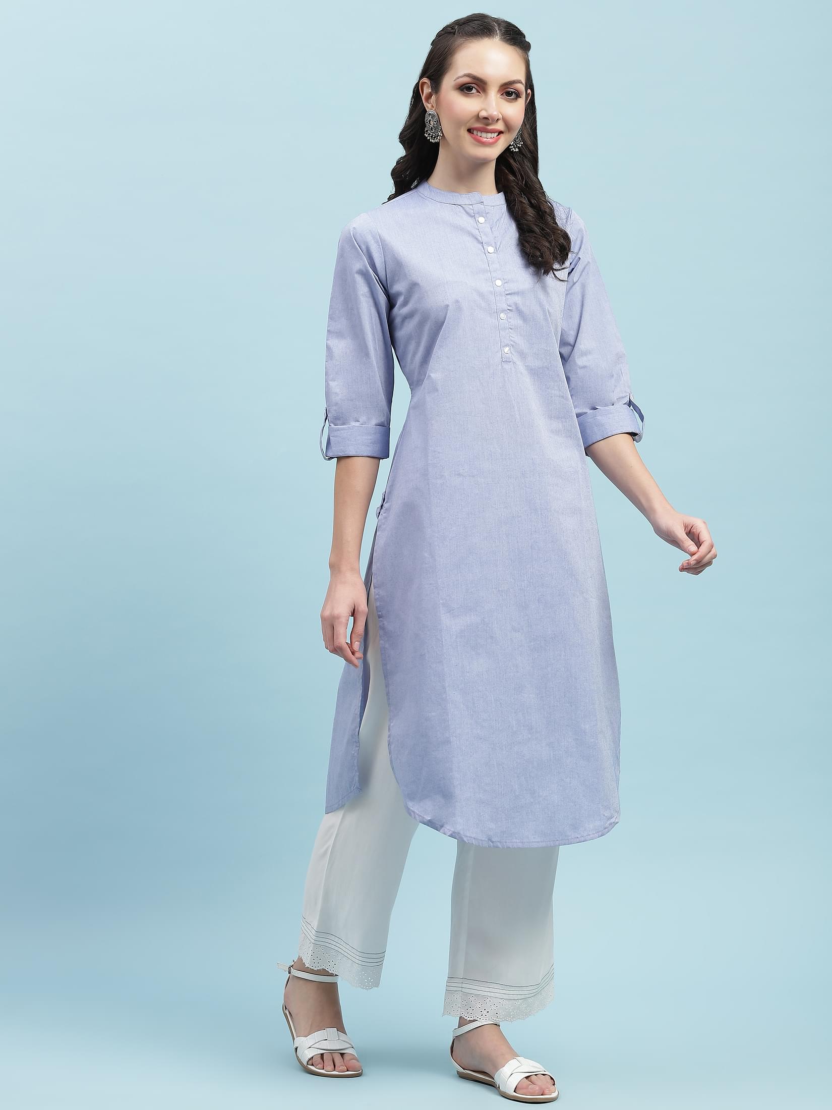 Indiessence Blue Solid Kurta.