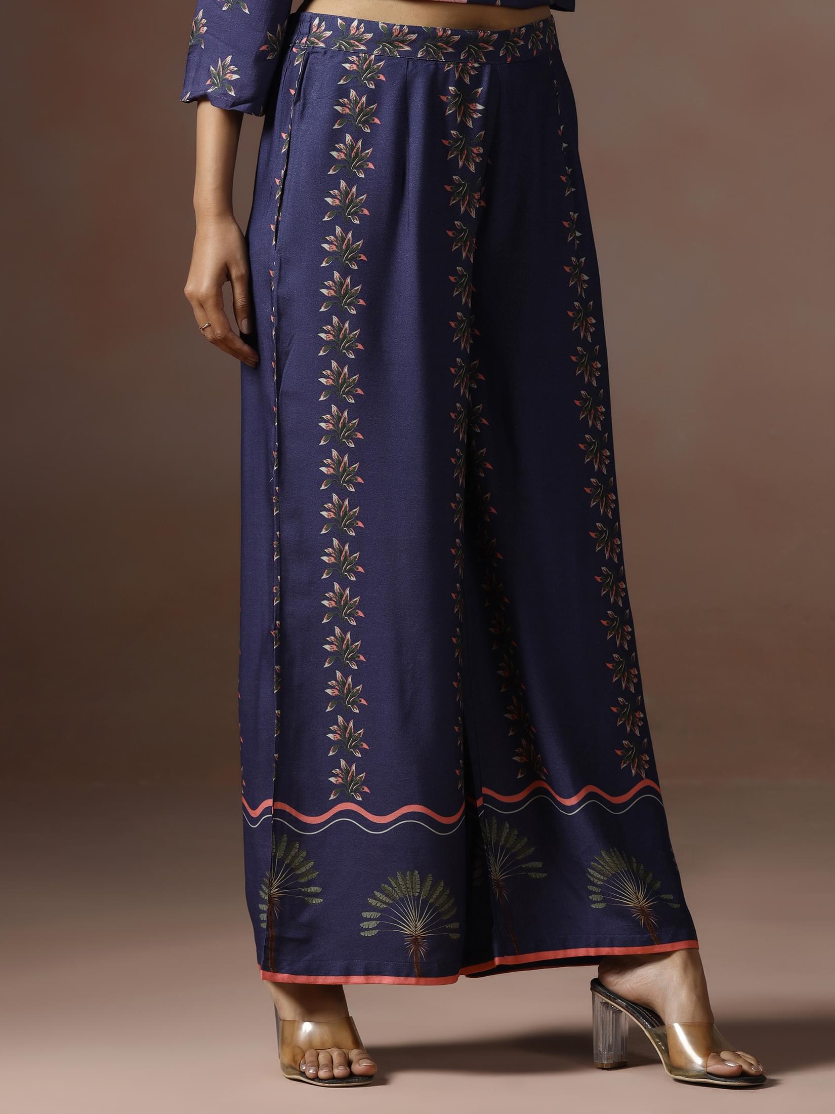 Women Liva Blue Floral Print Co Ord Set.
