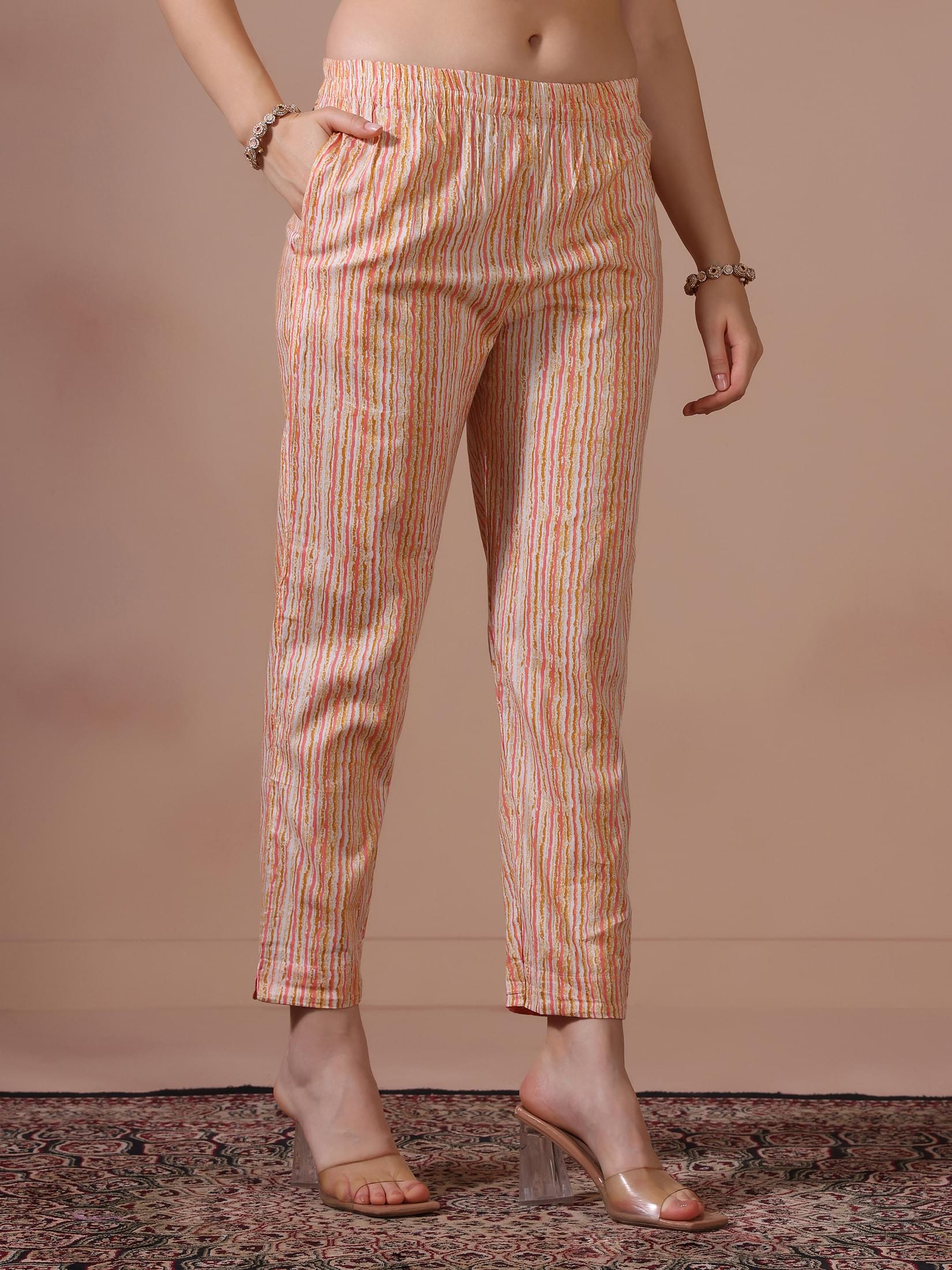 Women Cotton Pink Printed Kurta Trouser Dupatta.
