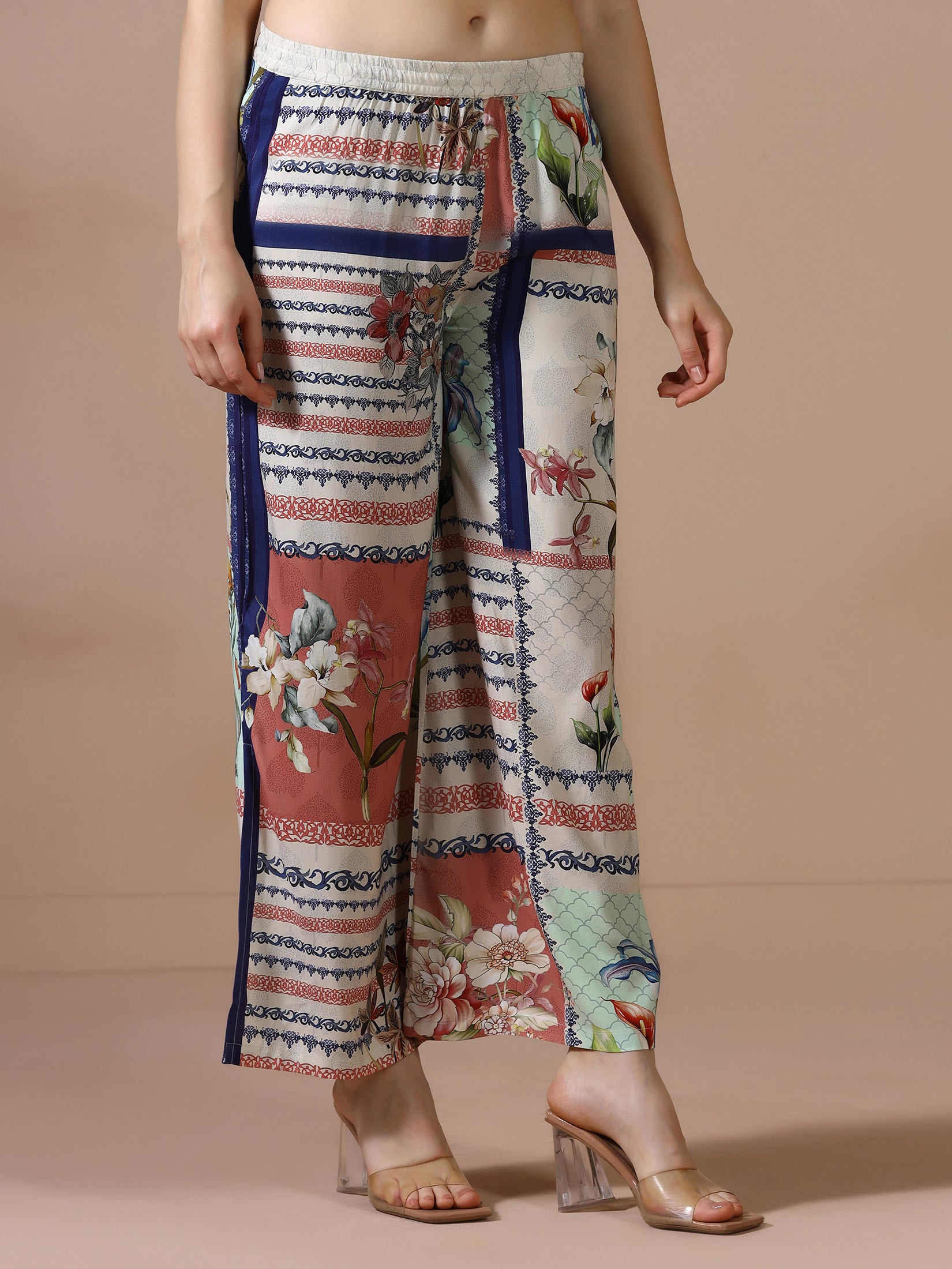 Women Liva Beige Printed Co Ord Set