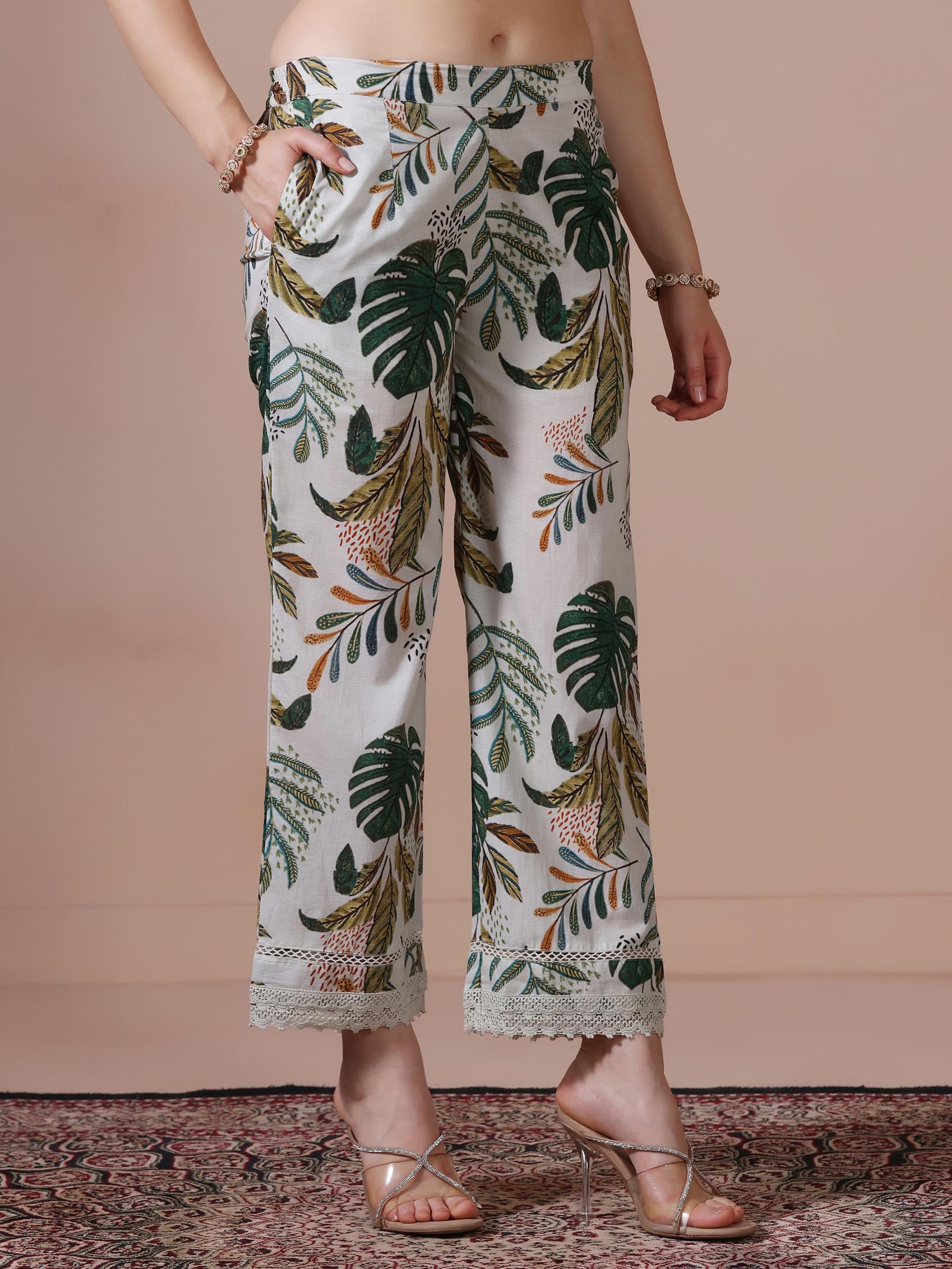 Women Cotton Green Printed Kurta Comfort Pant Dupatta.