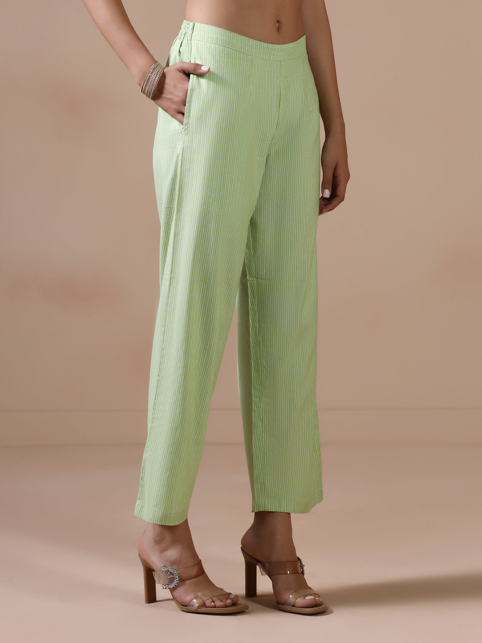 Women Poly Cotton Green Embroidered Yarn Dyed Kurta Comfort Pant Dupatta