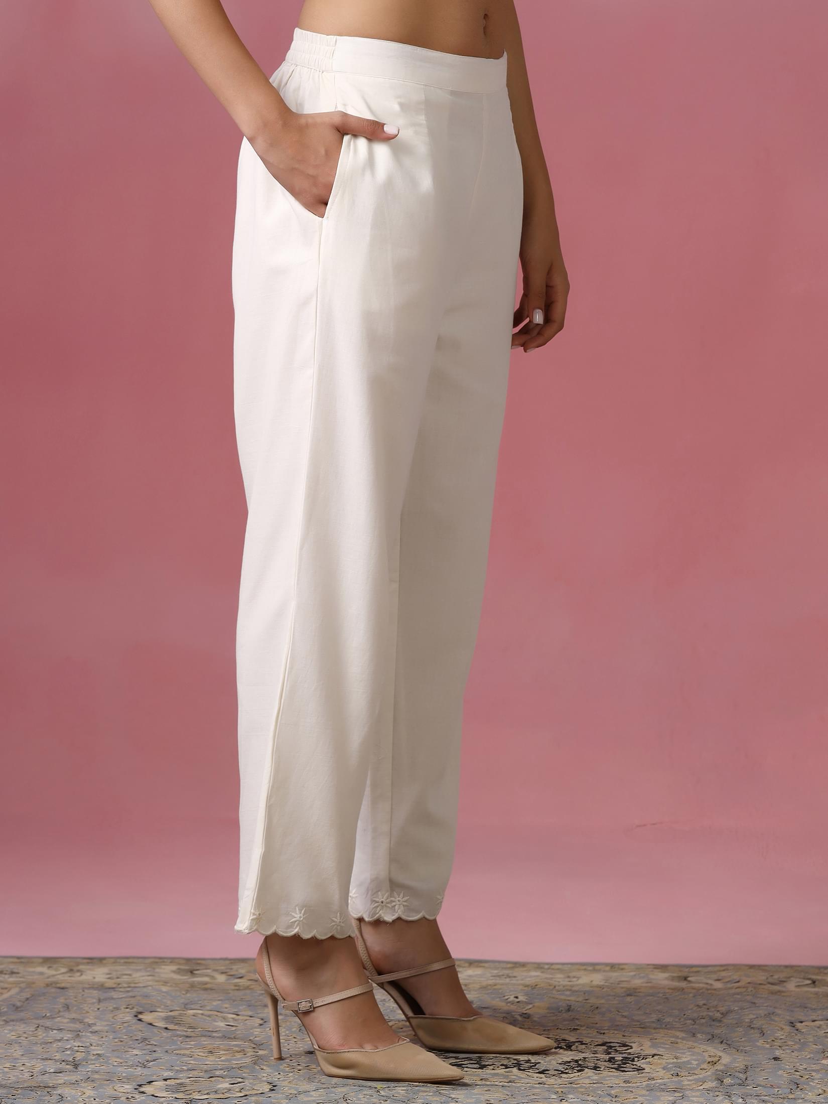 Women Cotton Off White With Embroidered Work Co Ord Set.