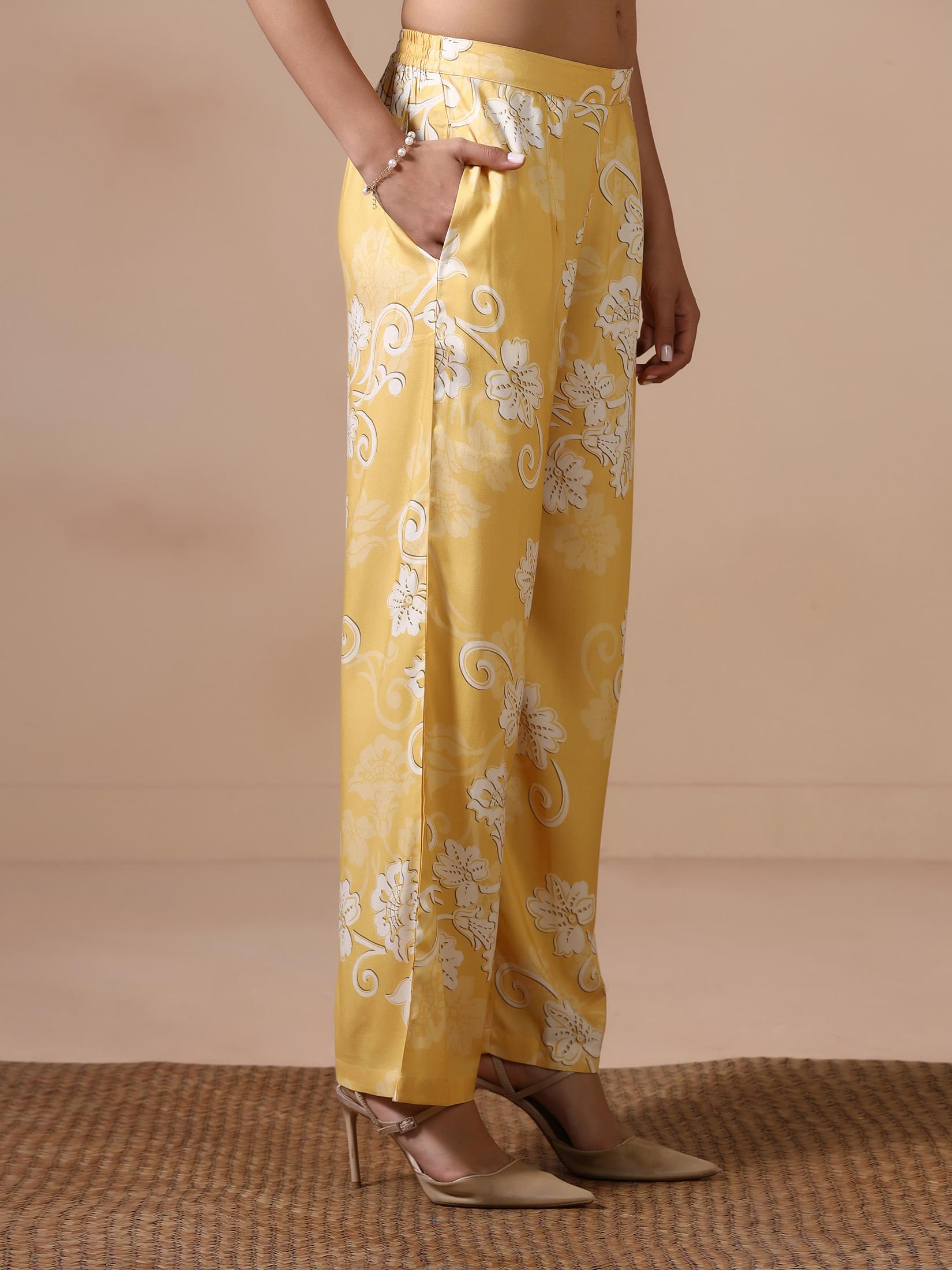 Women Liva Yellow Floral Print Co Ord Set.