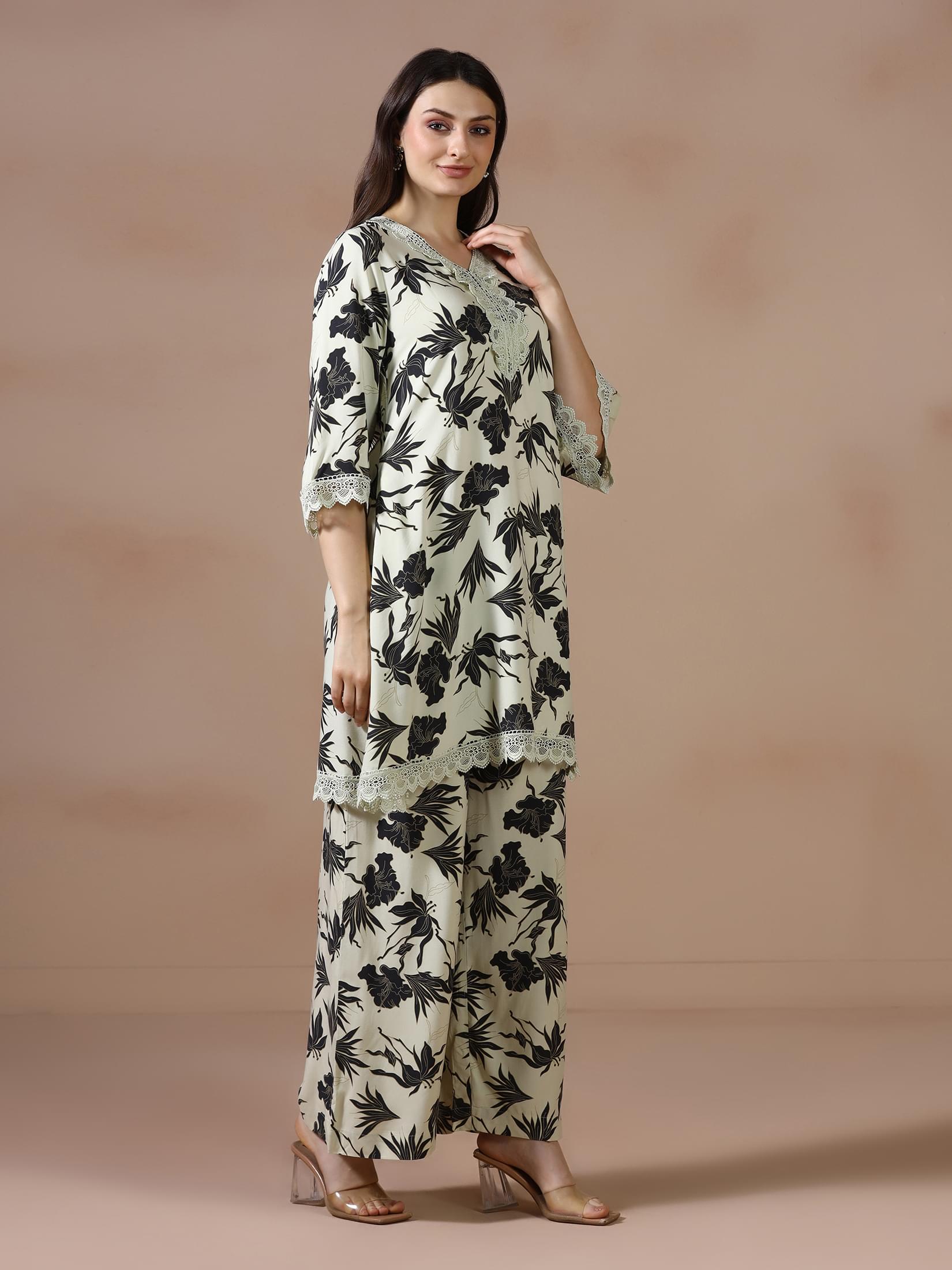 Women Green Liva Printed Co Ord Set.