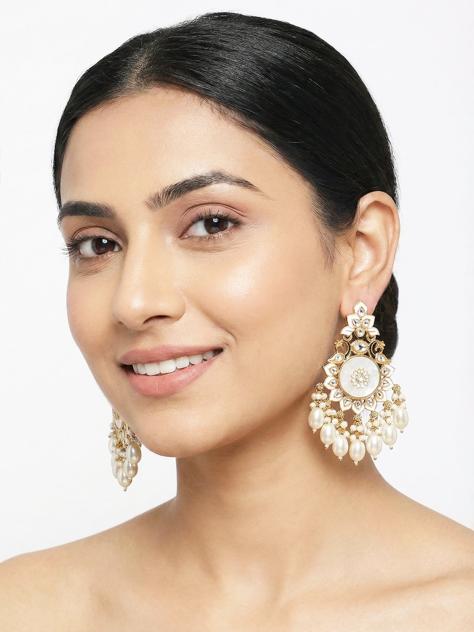 Elegant Floral Pearl Chandelier Earrings