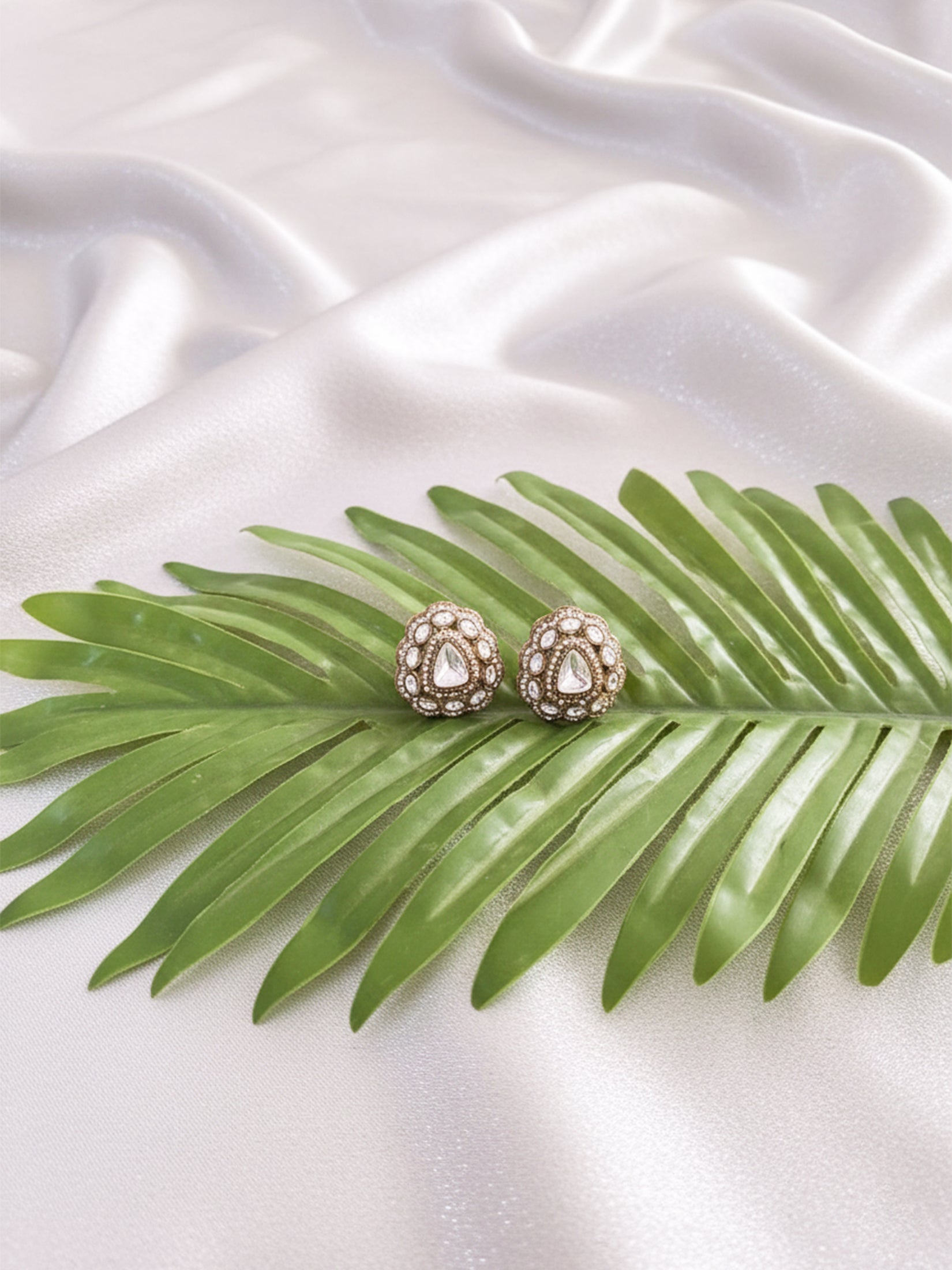 Polki Stone Dome Stud Earrings