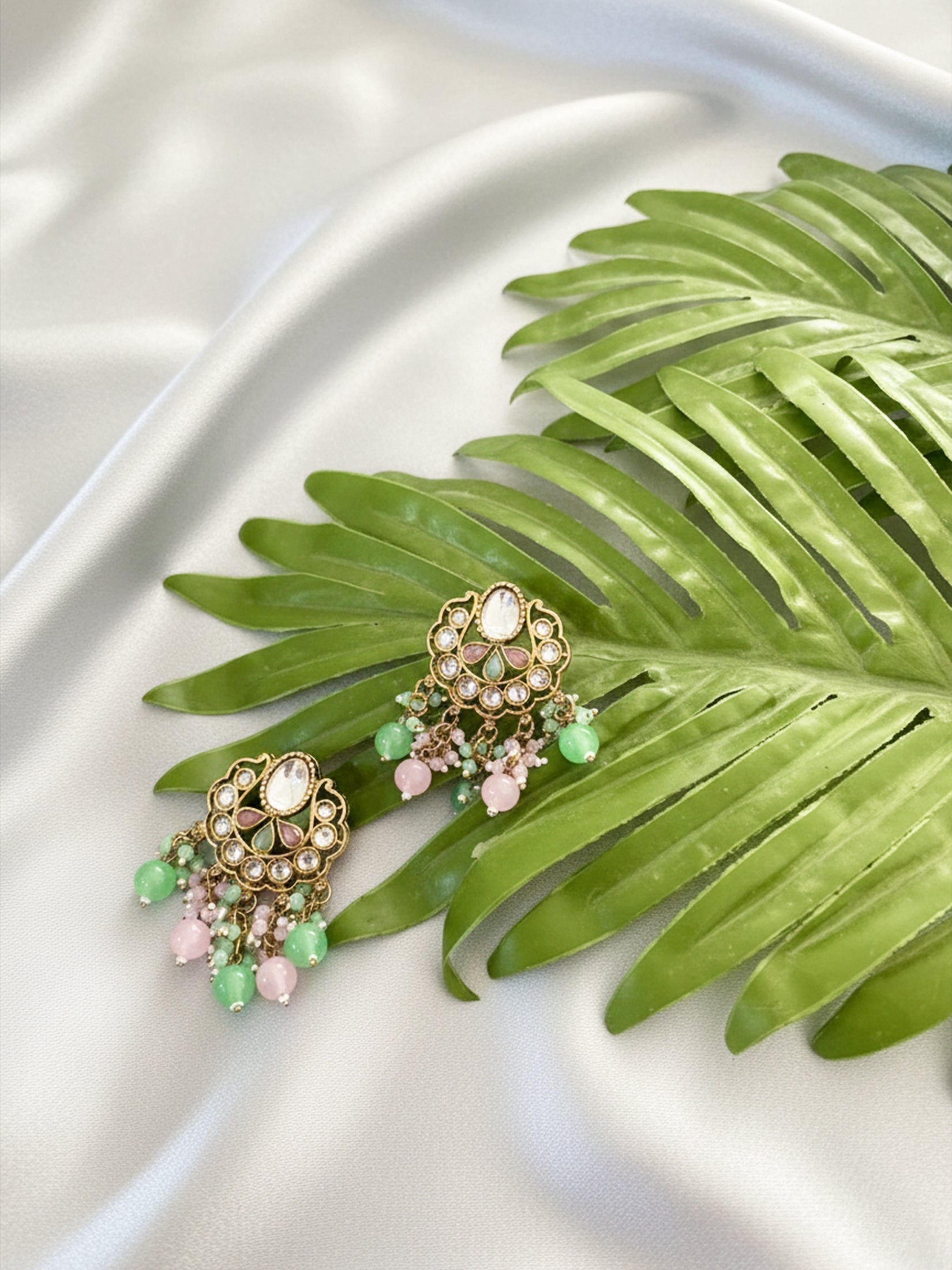 Pastel Bead Polki Drop Earrings