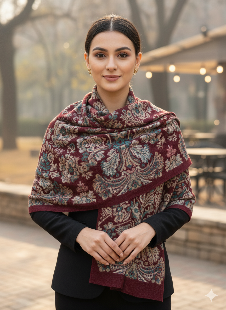 Winter Wear - Soft Knitted Warm Acrylic Maroon Women Shawl