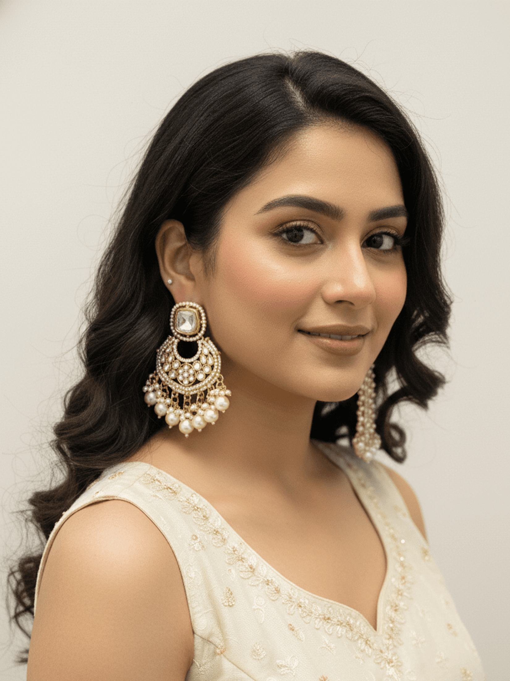 Regal ruby red gemstone and pearl long drop statement earrings for weddings