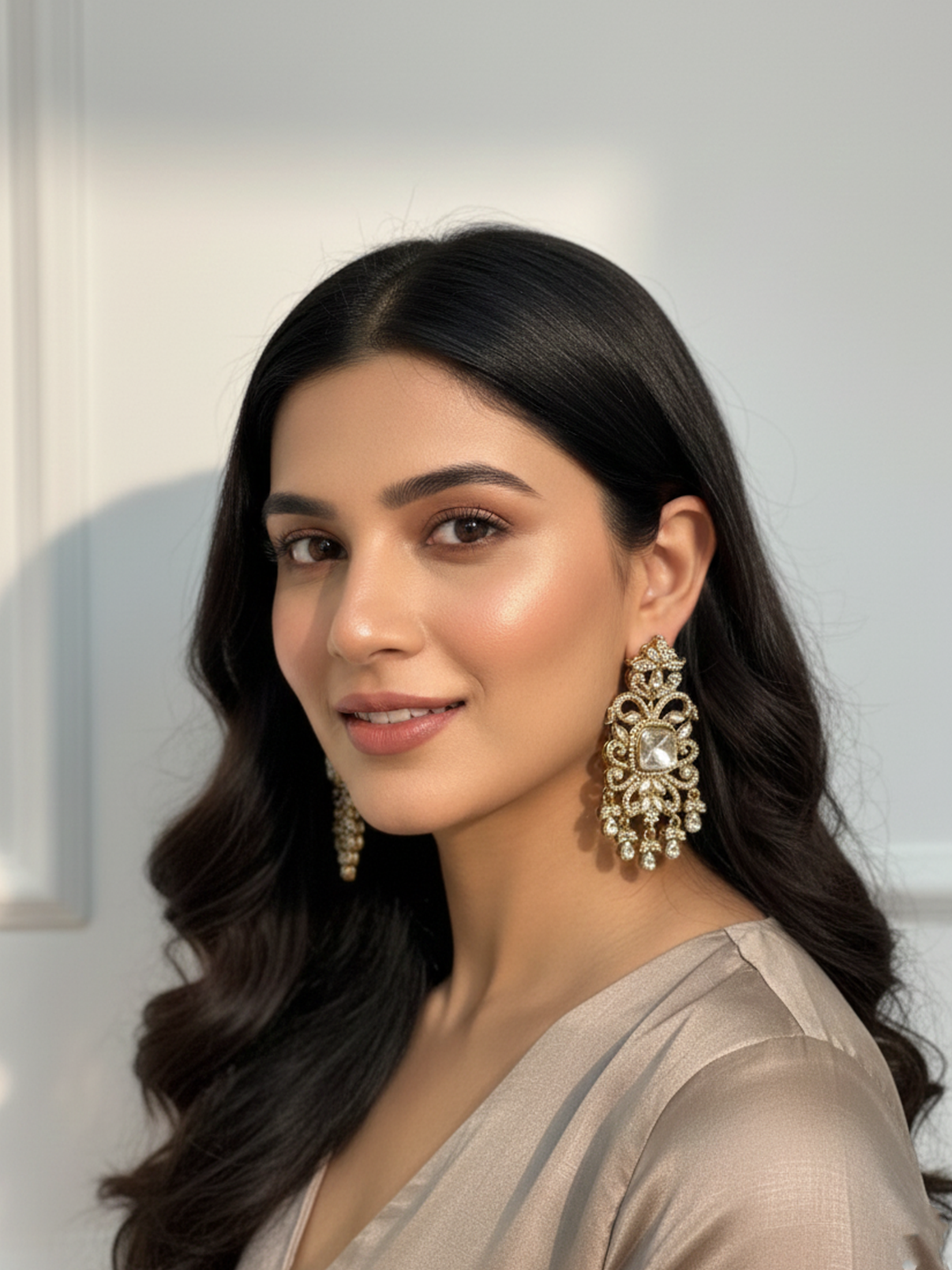 Square Polki Stone Chandelier Earrings