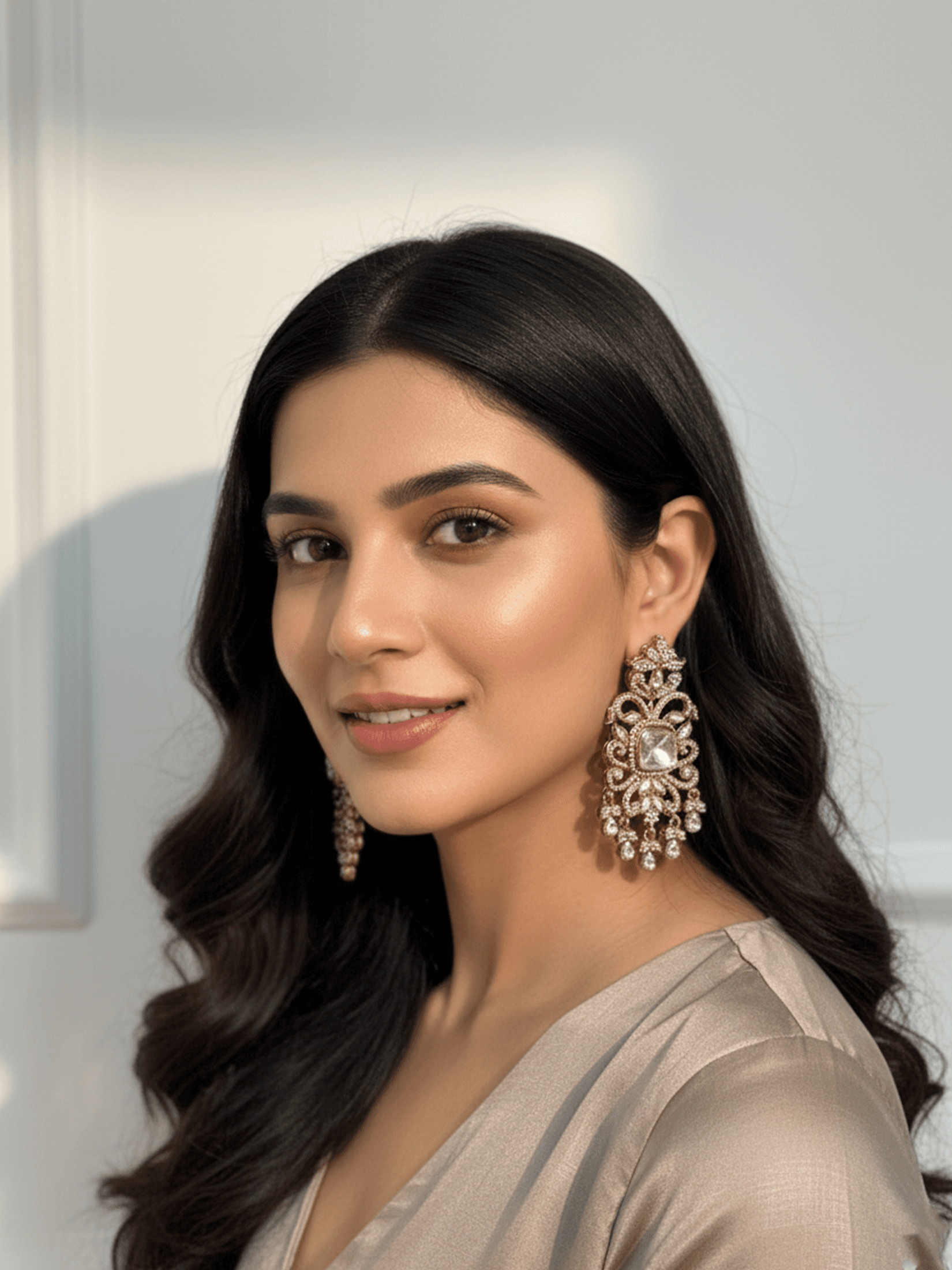 Geometric square cut Polki stone traditional Indian style chandelier earrings