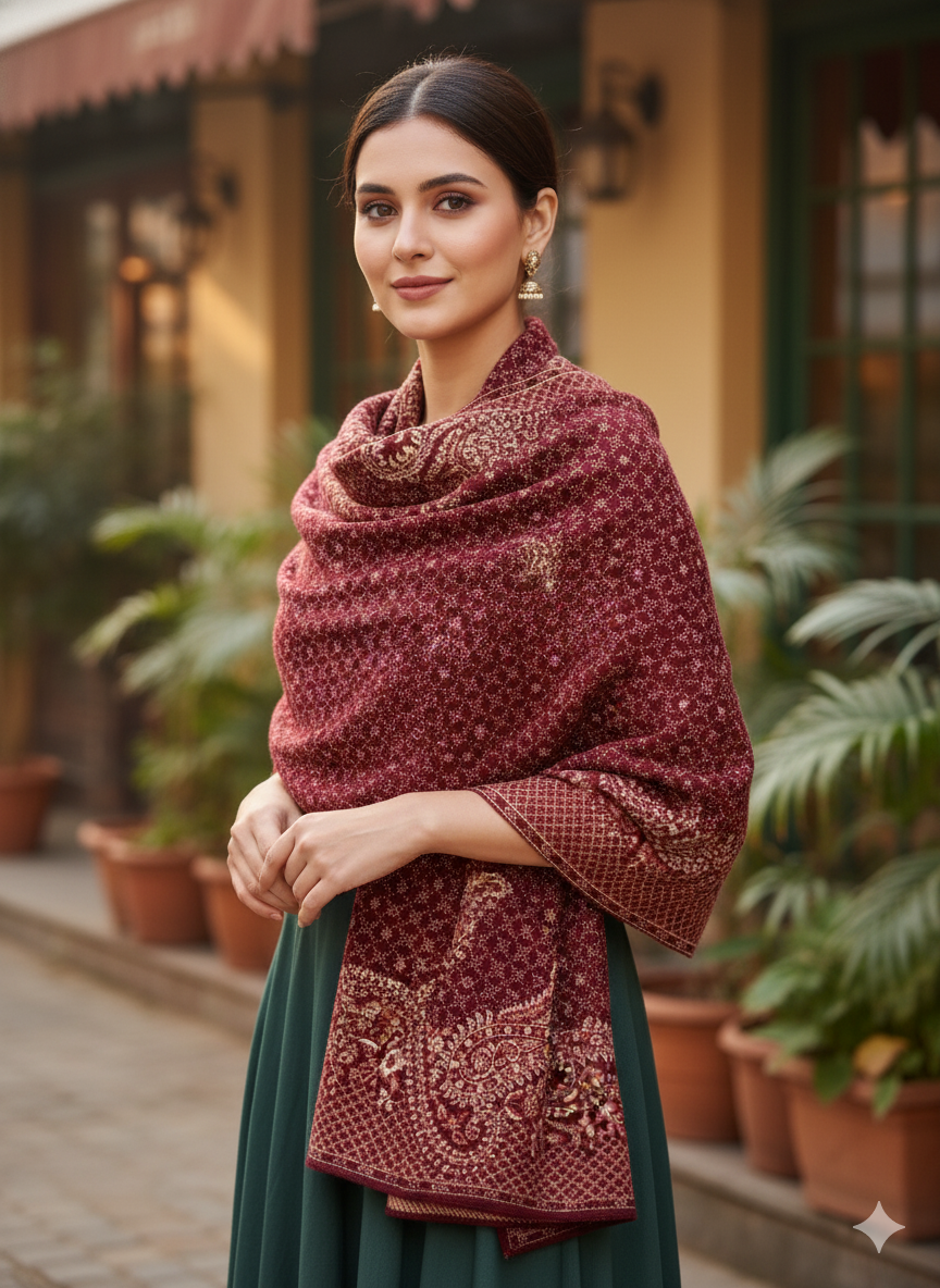 Winter Wear - Soft Knitted Warm Maroon Women Shawl