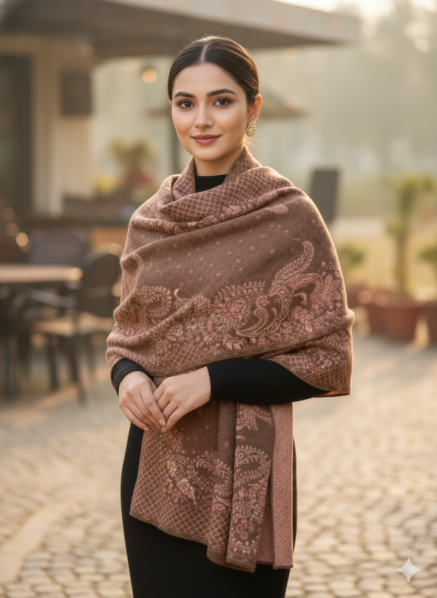 Winter Wear - Soft Knitted Warm Brown Acrylic Woven Design Shawl