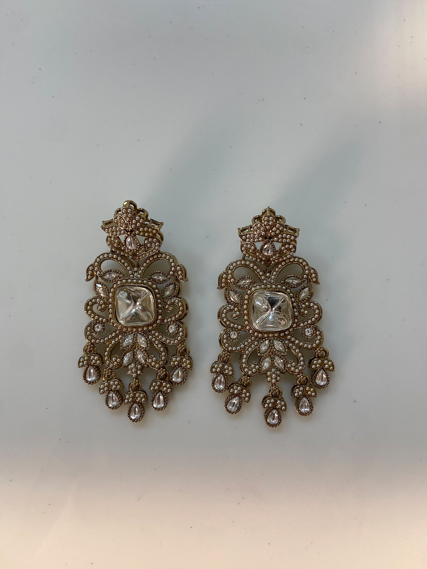 Square Polki Stone Chandelier Earrings