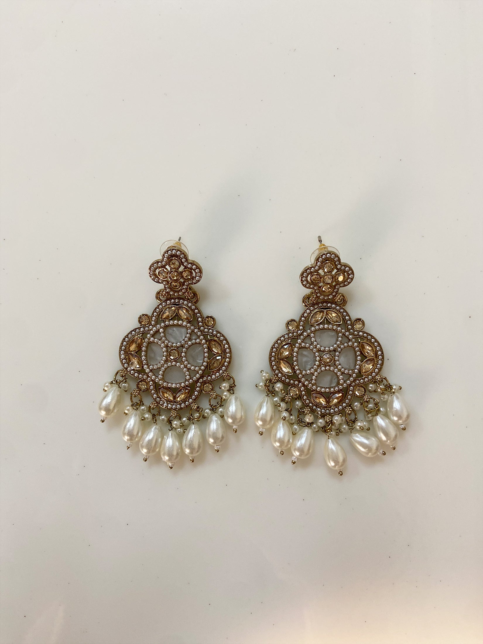 Grey & Pearl Floral Drop Earrings