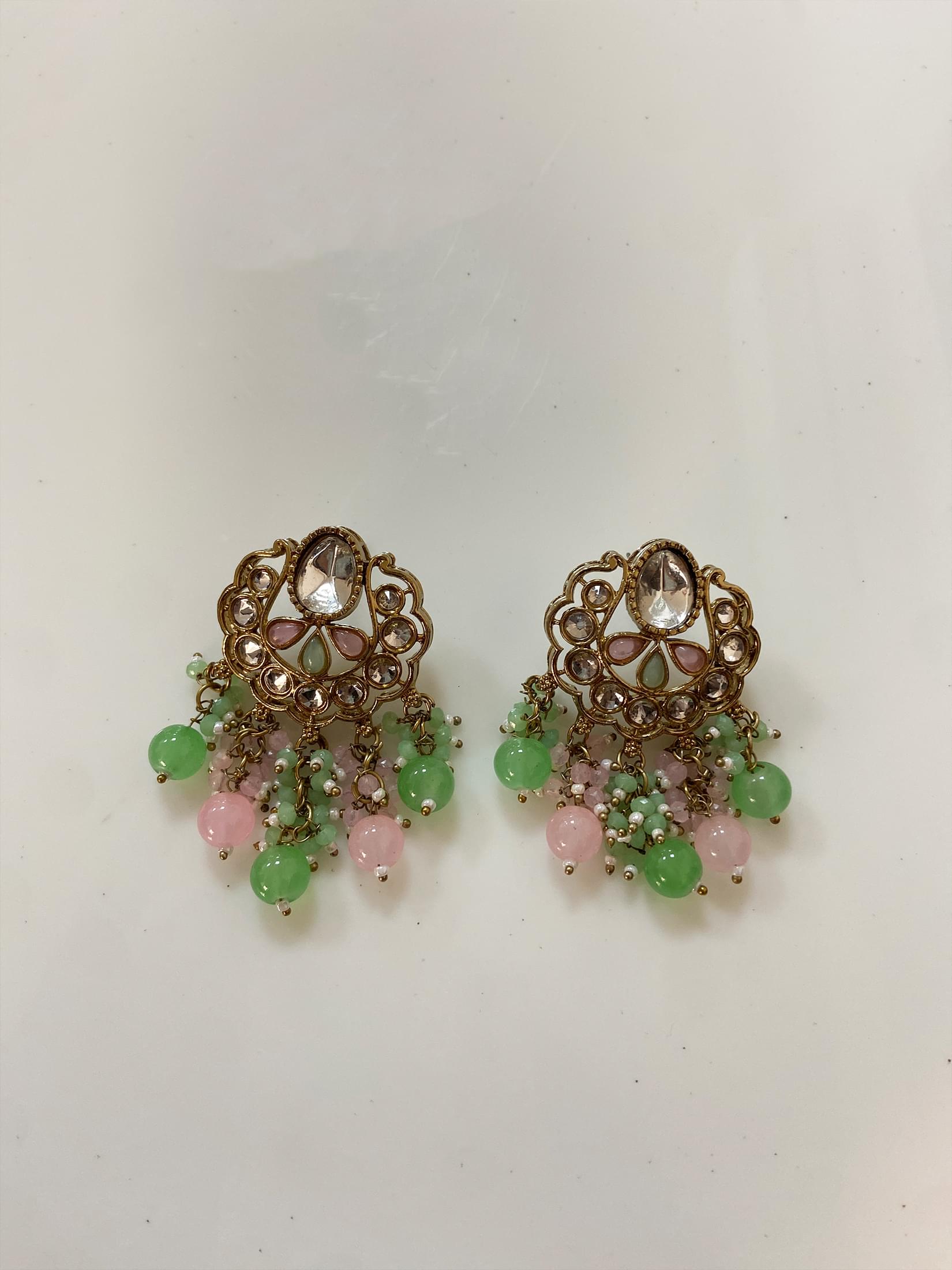 Pastel Bead Polki Drop Earrings.