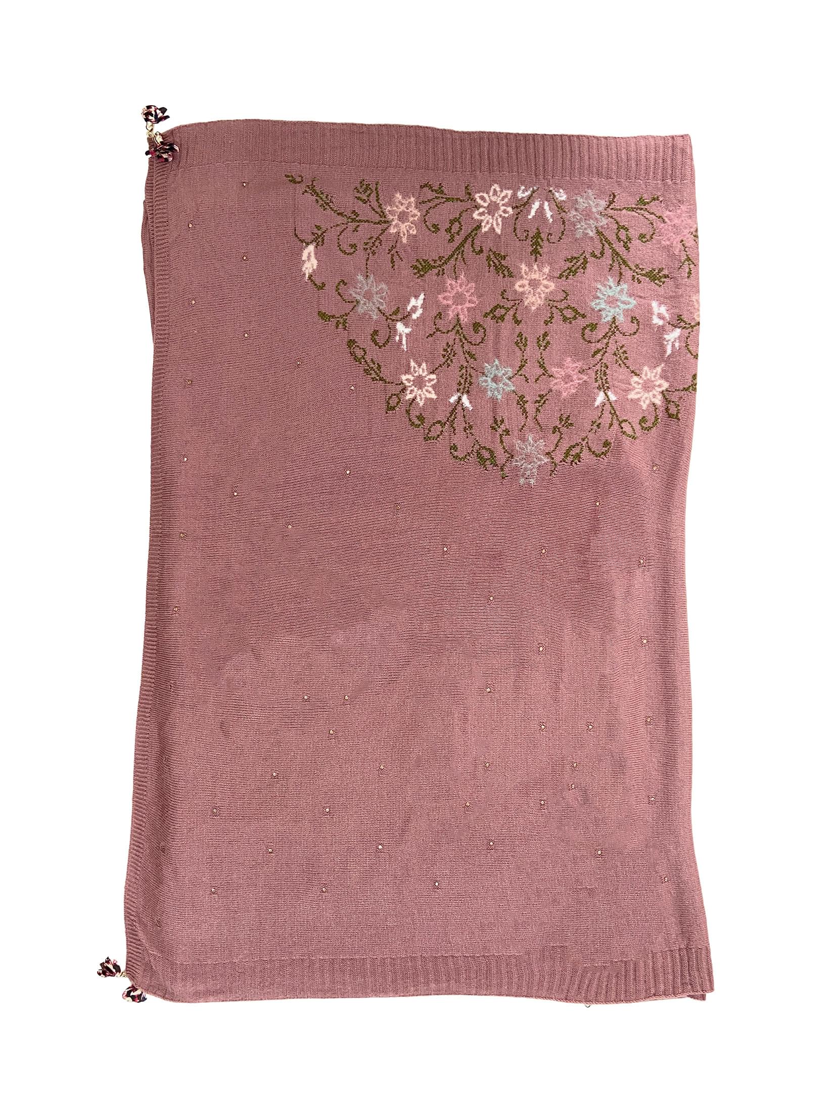 Winter Wear - Soft Knitted Warm Pink Acrylic Woven Design Shawl.