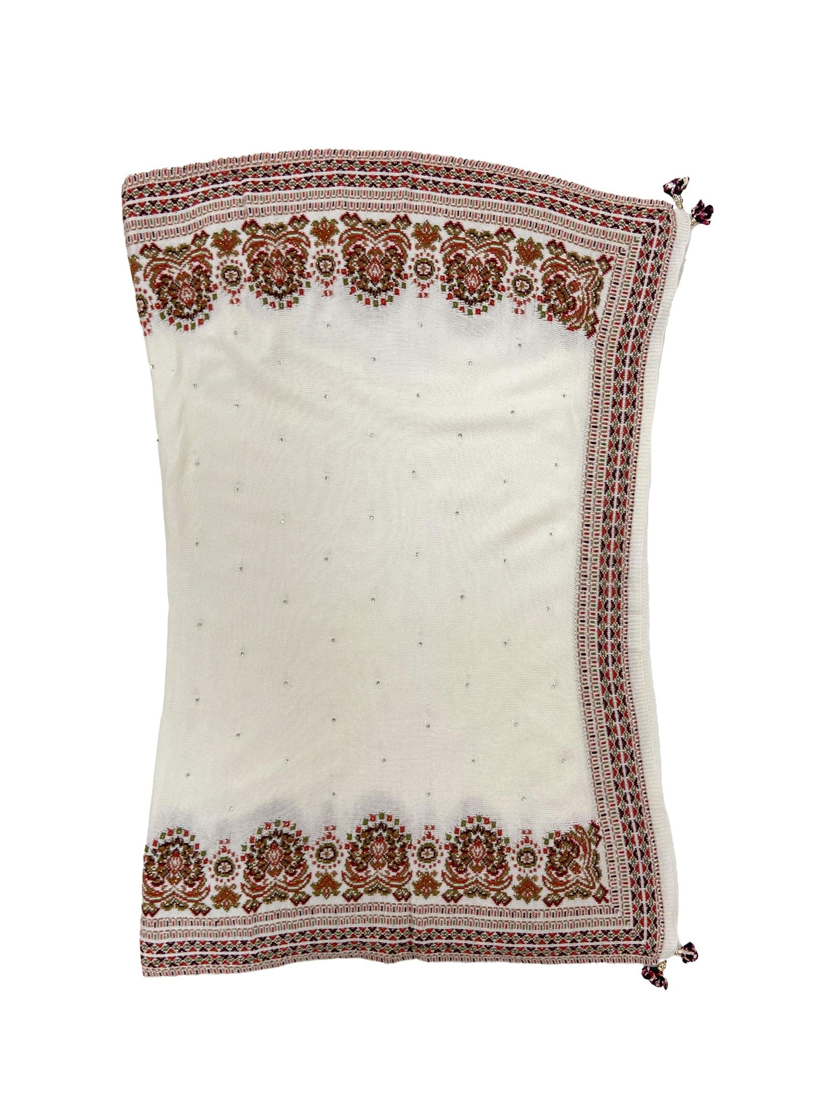 Winter Wear - Soft Knitted Warm White Acrylic Woven Design Shawl.