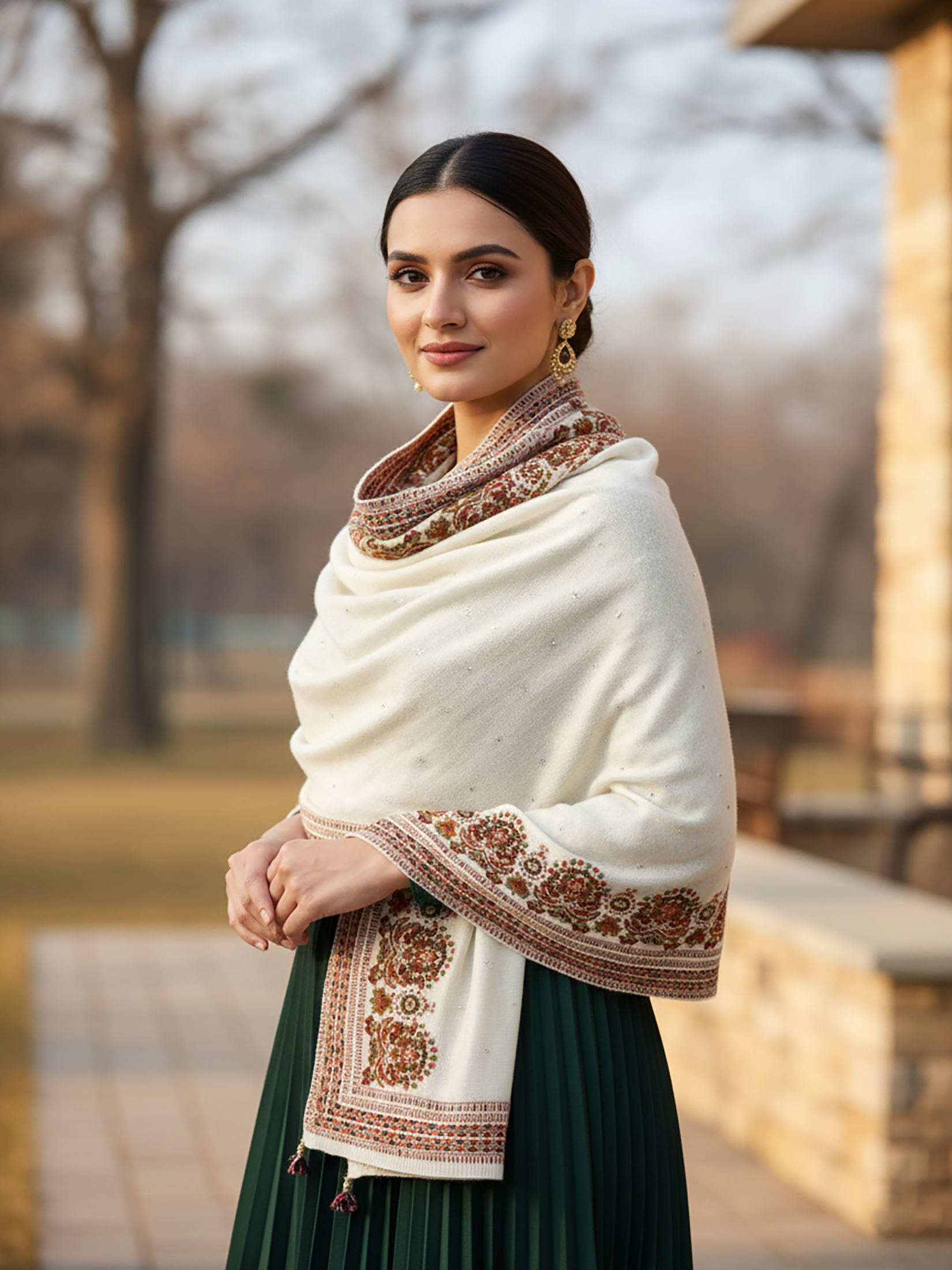 Winter Wear - Soft Knitted Warm White Acrylic Woven Design Shawl