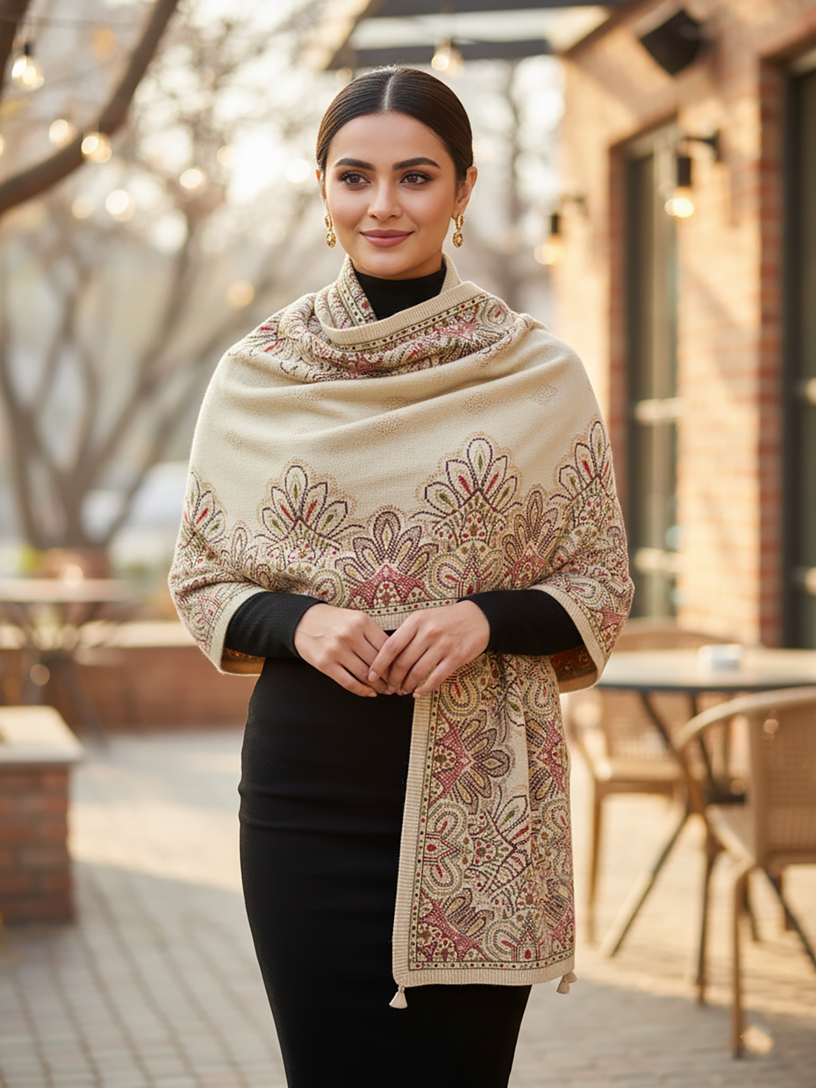 Winter Wear - Soft Knitted Warm Light Acrylic Beige Women Shawl