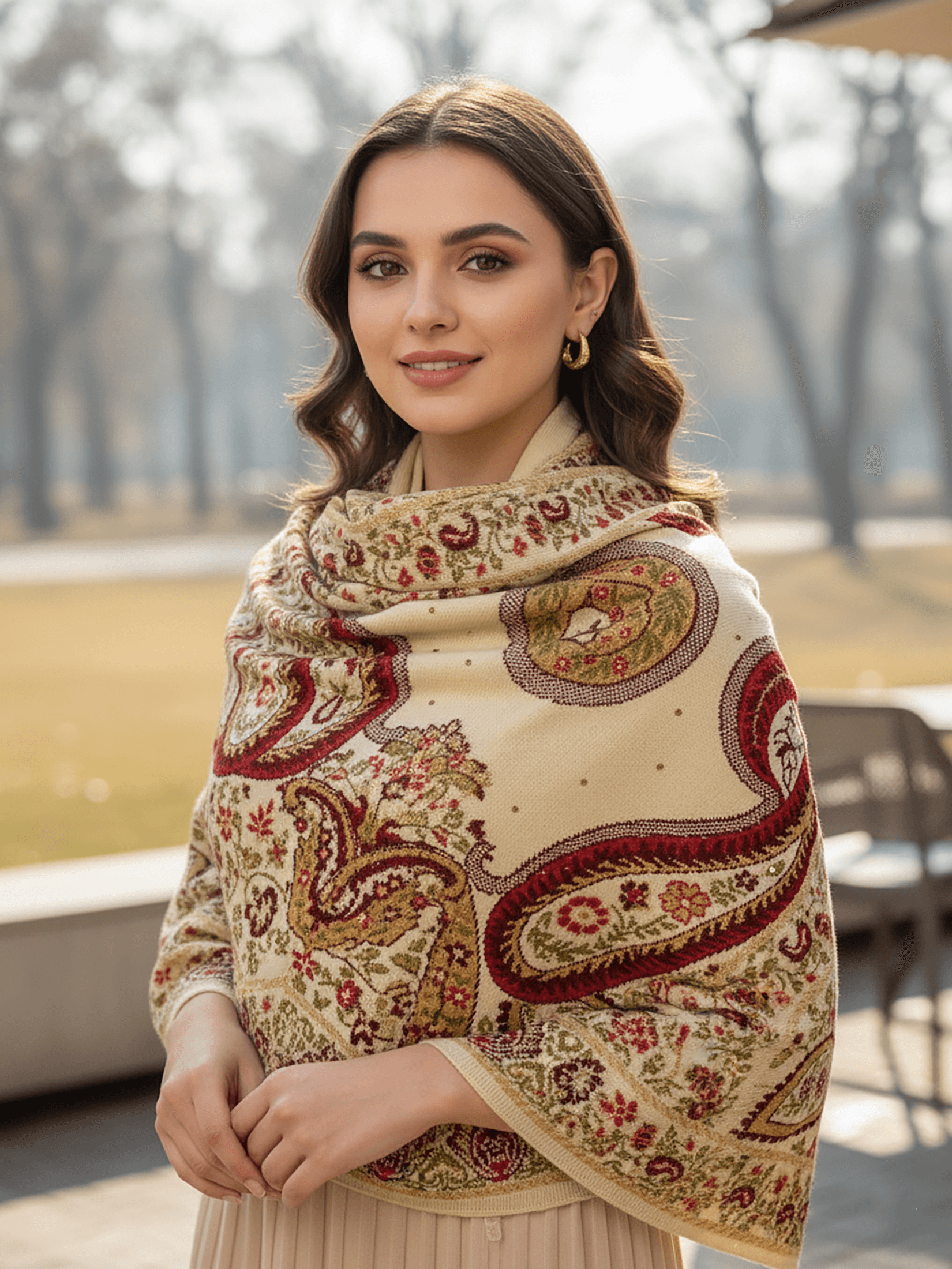 Winter Wear - Soft Knitted Warm Light Beige Women Shawl.