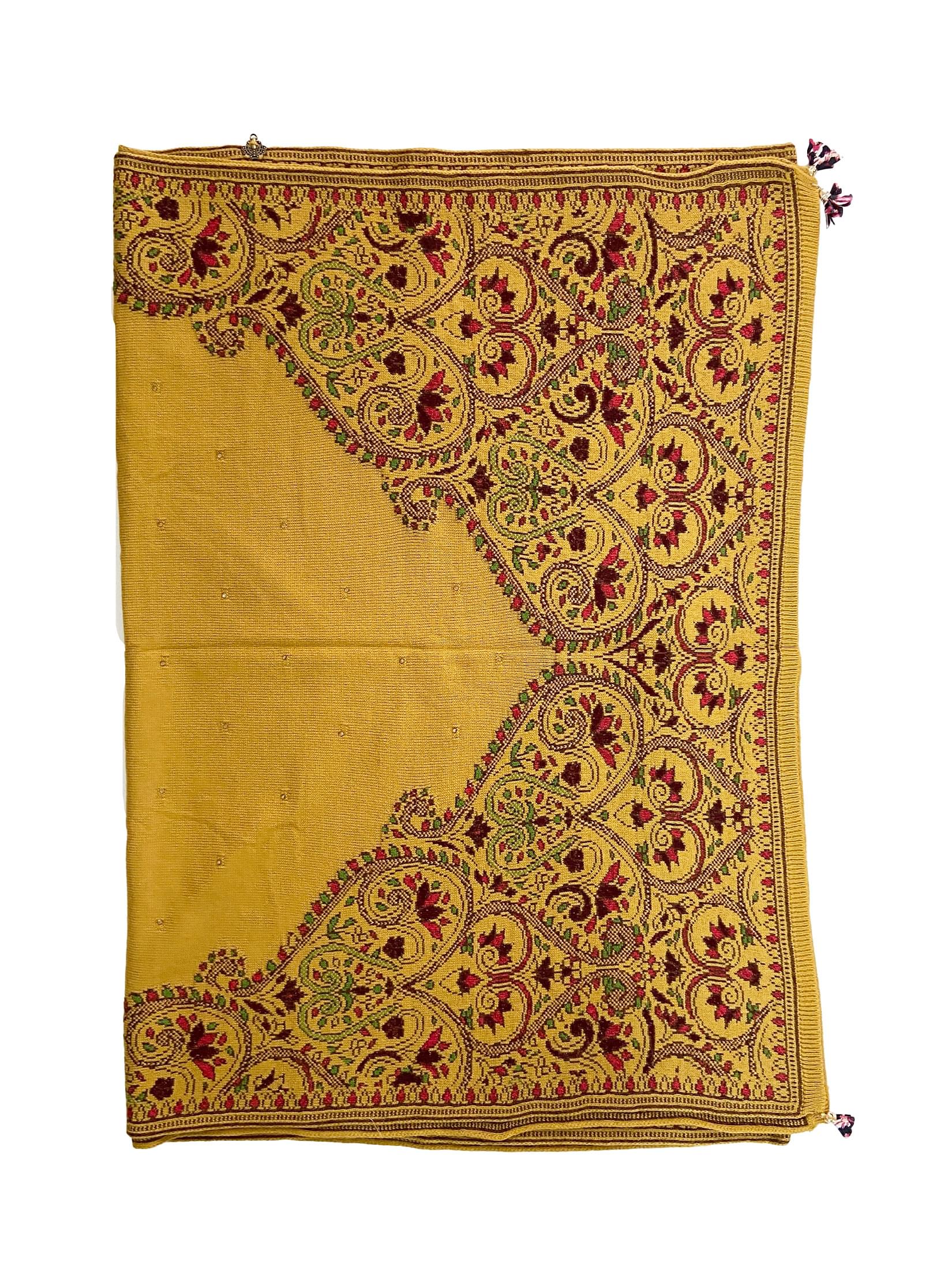 Winter Wear - Soft Knitted Warm Mustard Acrylic Women Shawl.