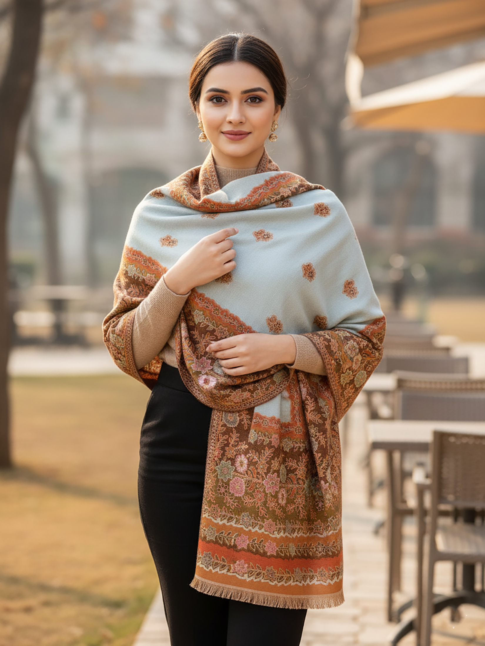 Winter Wear - Trendy Beige Acrylic Stole For Women