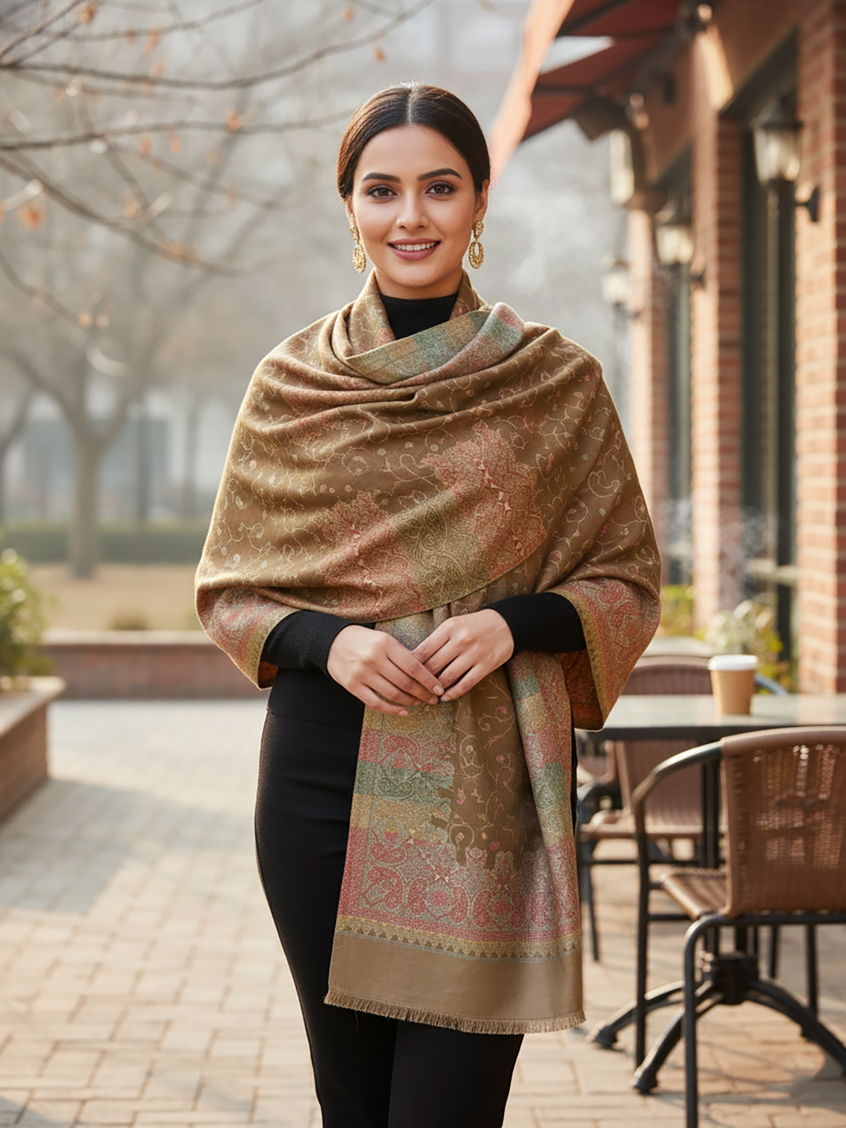 Winter Wear - Stylish Brown Acrylic Stole For Women