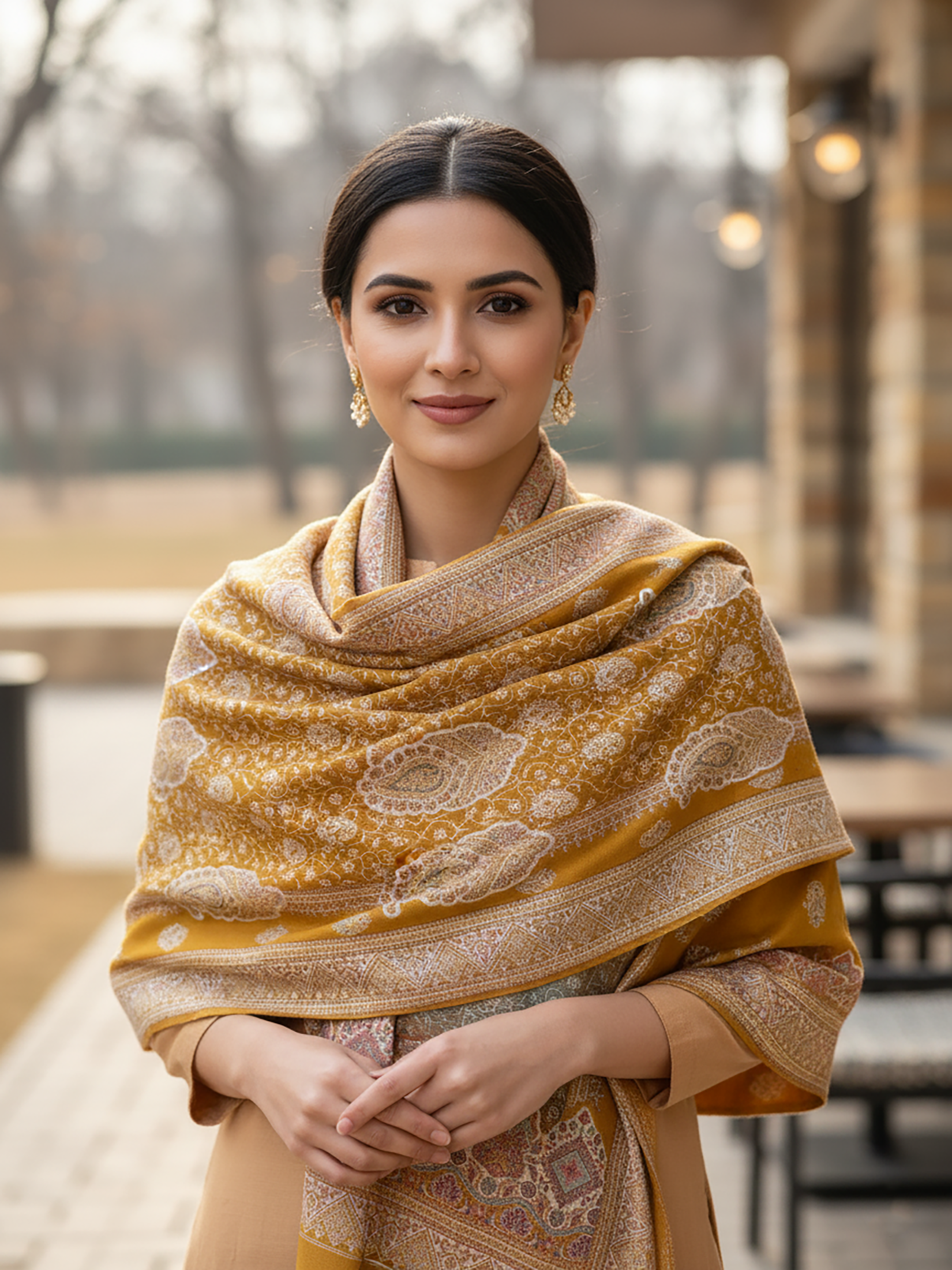 Winter Wear - Stylish Mustard Acrylic Stole For Women