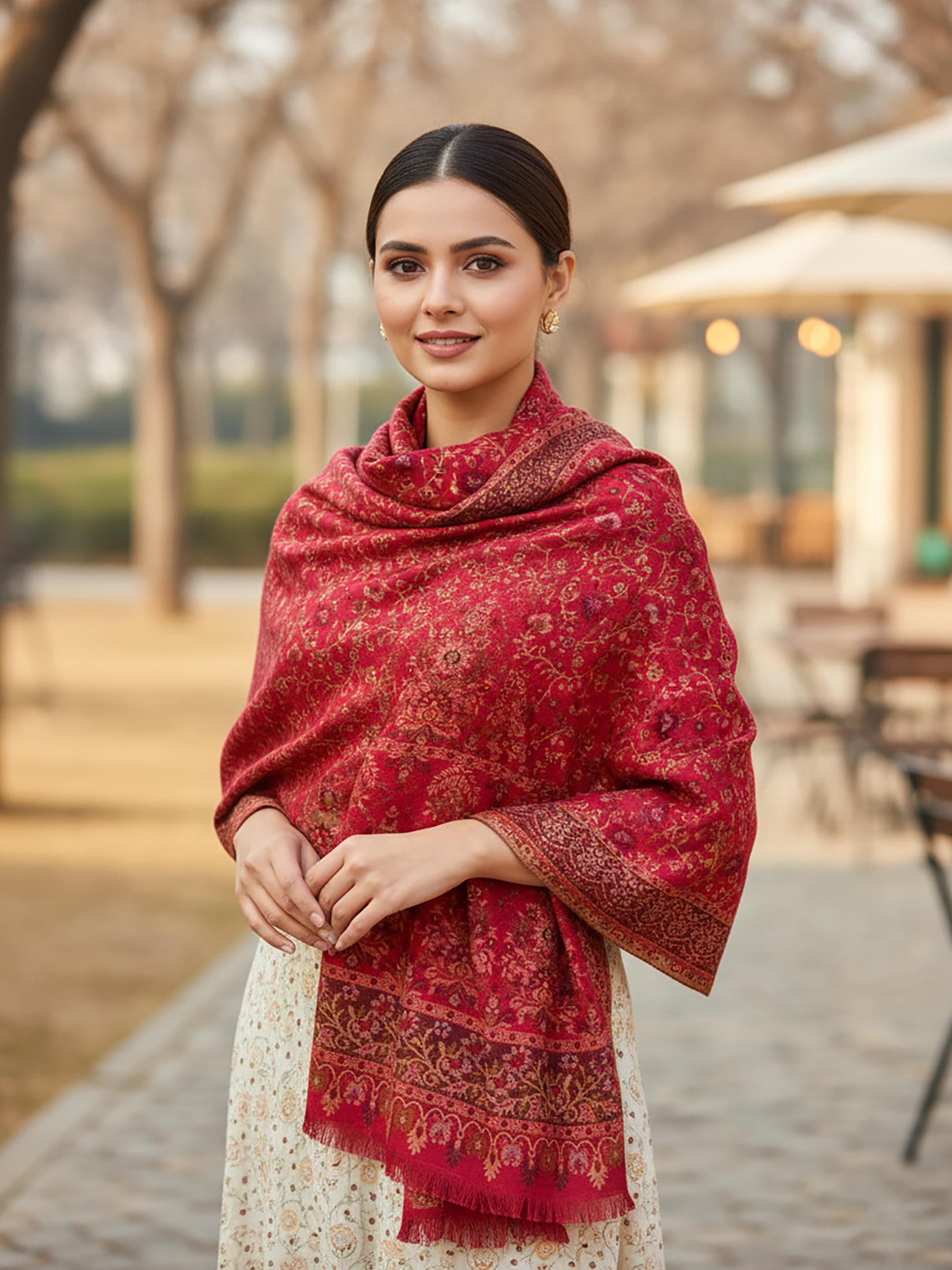 Winter Wear - Beautiful Maroon Acrylic Stole For Women