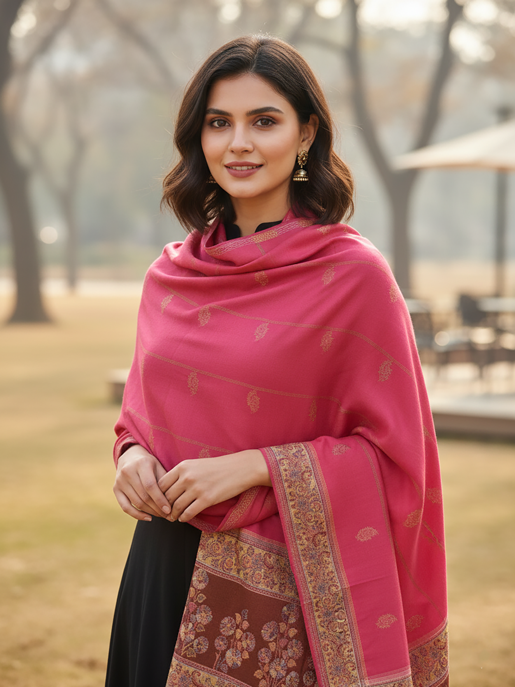 Winter Wear - Stylish Pink Acrylic Stole For Women