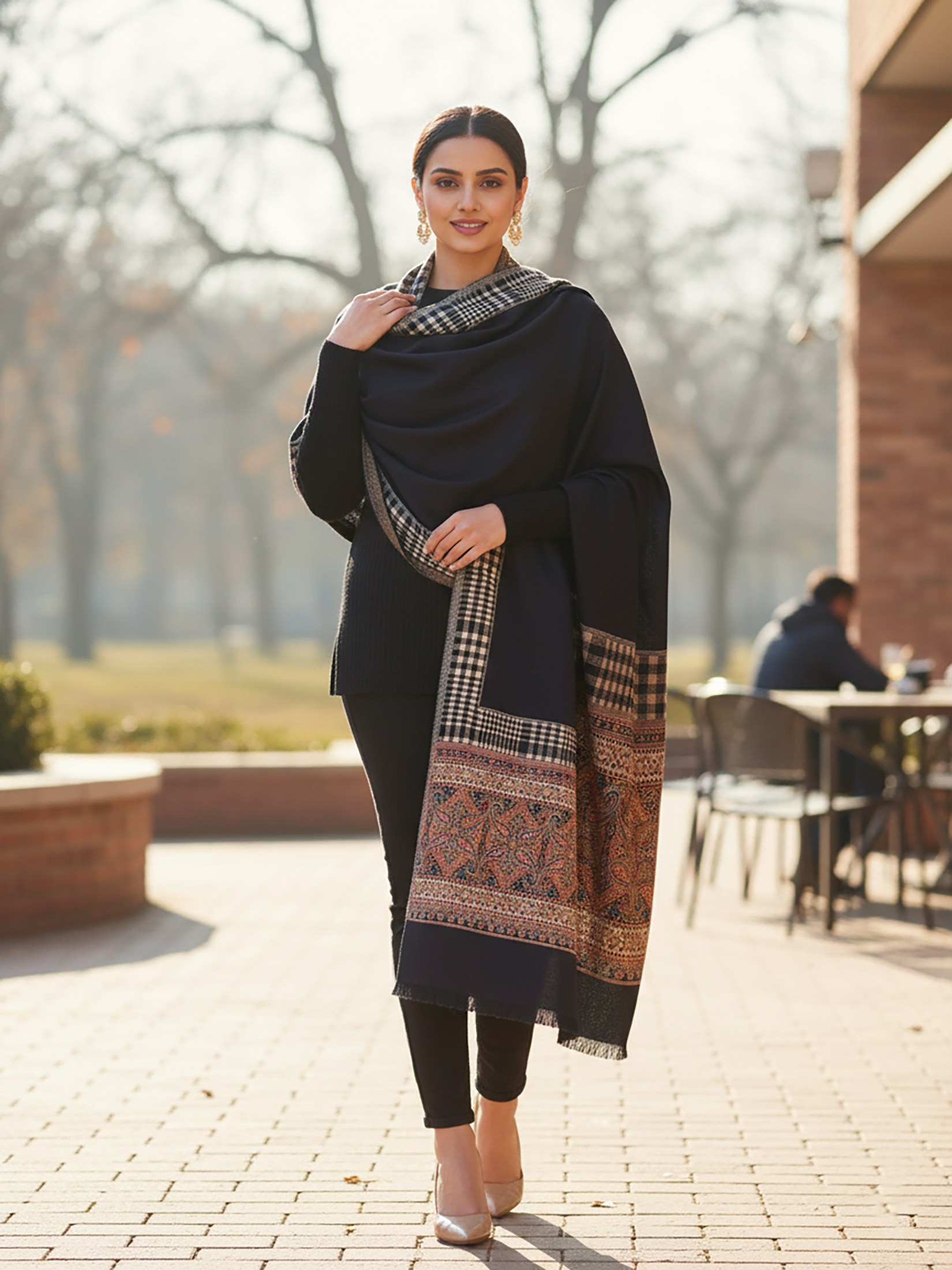 Winter Wear - Stylish Black Acrylic Stole For Women