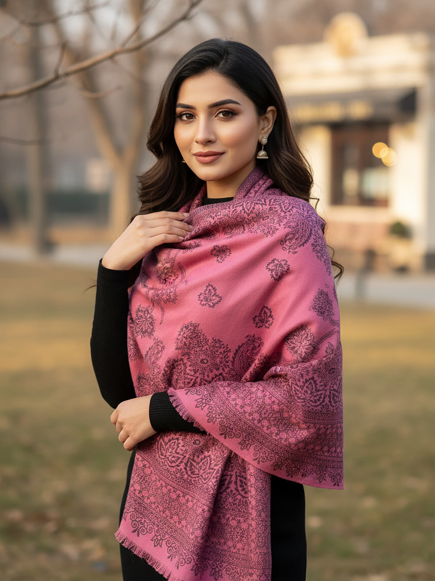 Winter Wear - Dusty Pink Acrylic Stole For Women