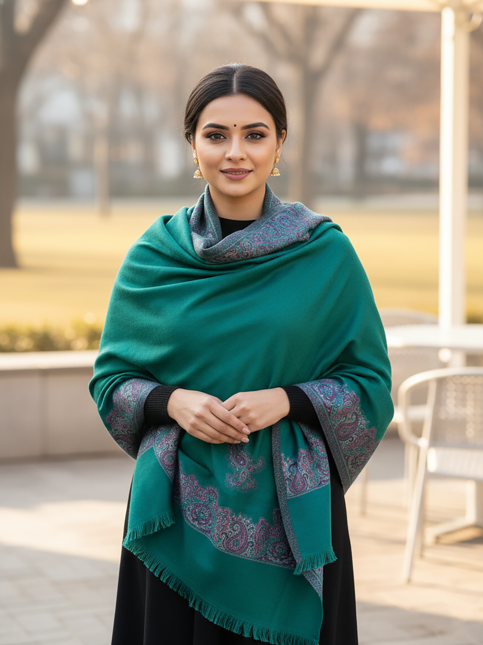 Winter Wear - Stylish Green Acrylic Stole For Women