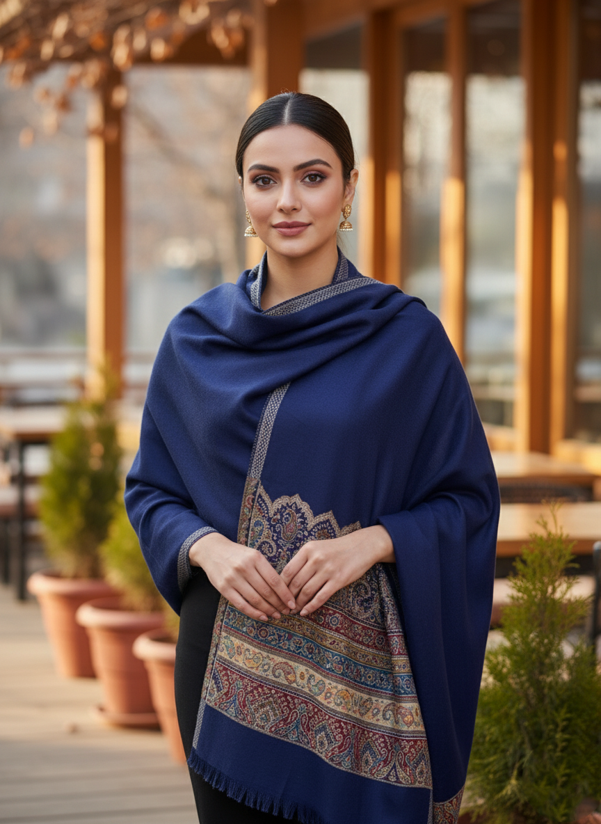 Winter Wear - Stylish Navy Blue Acrylic Stole For Women