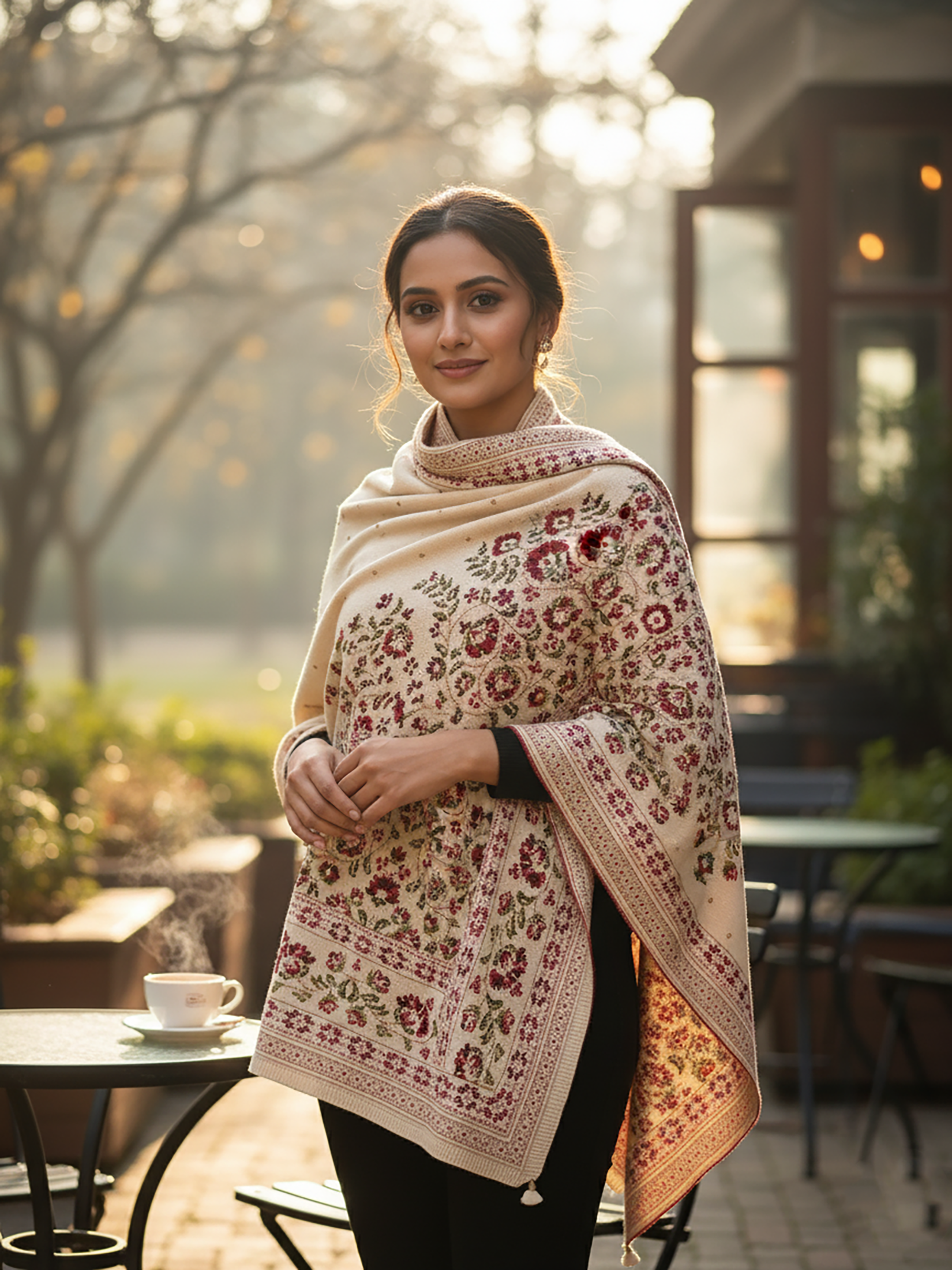 Winter Wear - Soft Knitted Warm Light Beige Acrylic Shawl For Women