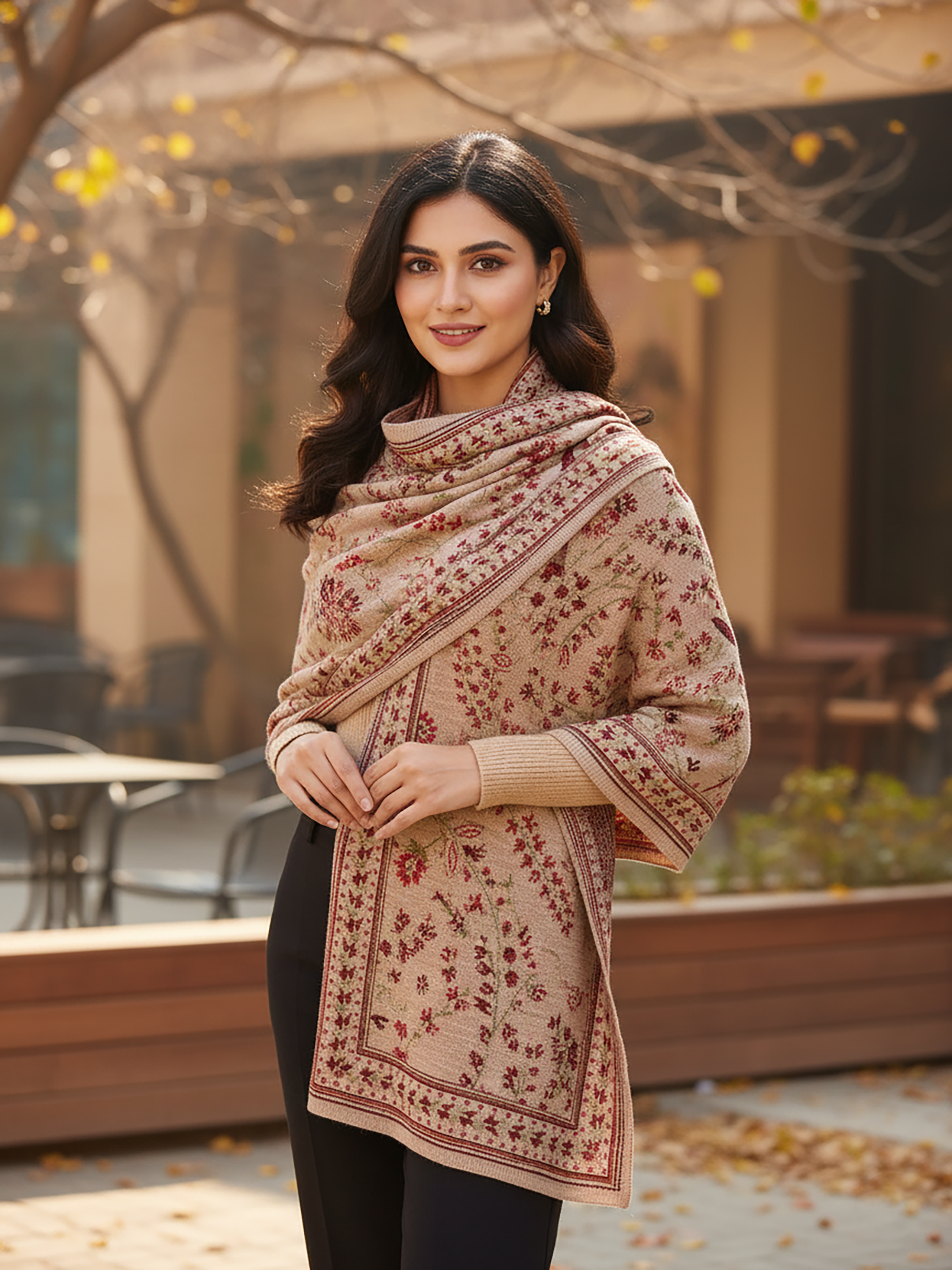 Winter Wear - Soft Knitted Warm Beige Acrylic Shawl For Women