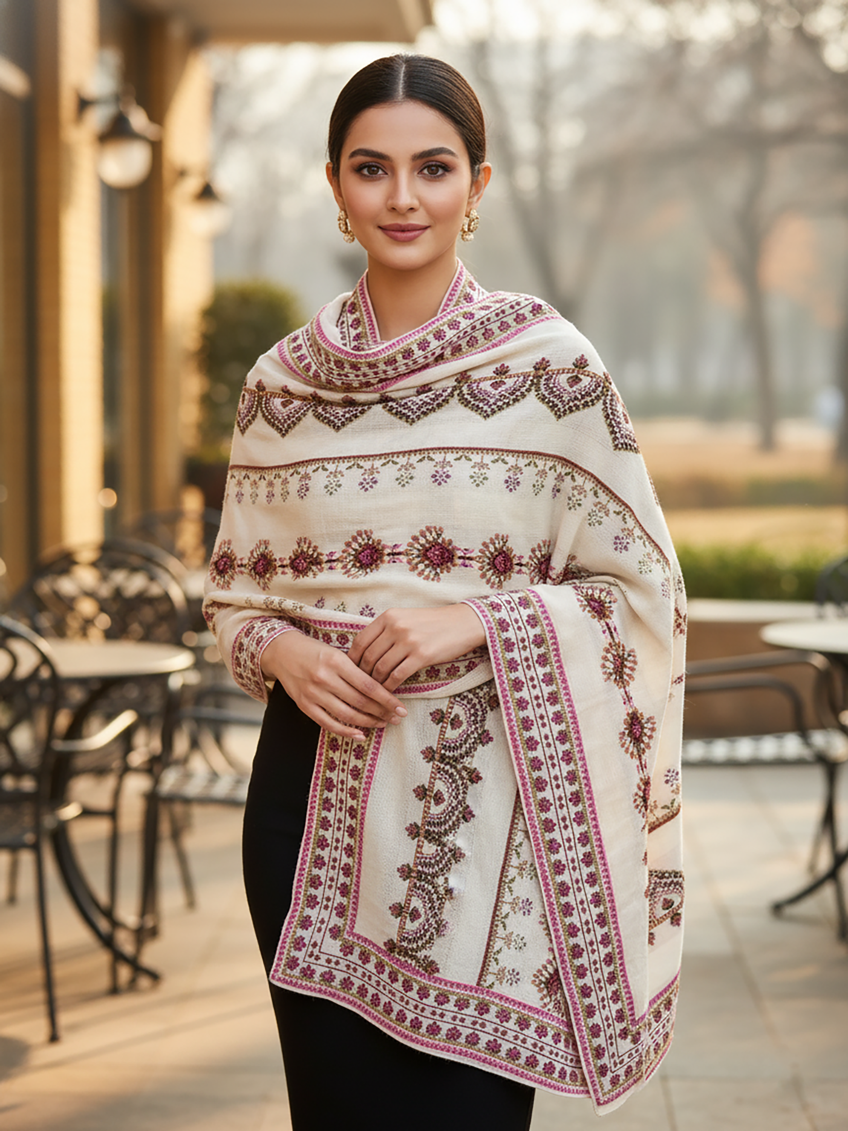 Winter Wear - Soft Knitted Warm Off White Acrylic Shawl For Women