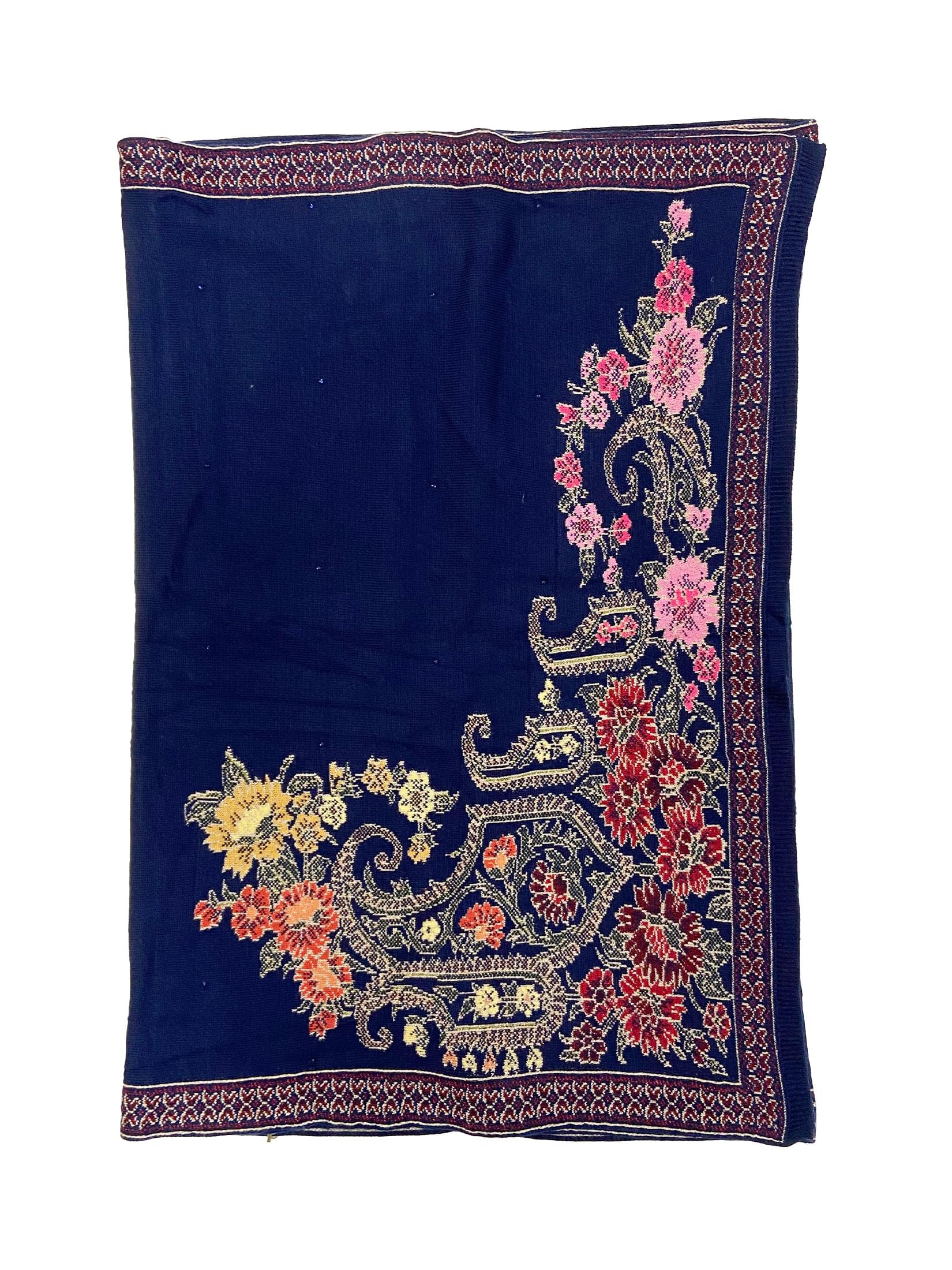 Winter Wear - Soft Knitted Warm Navy Blue Acrylic Women Shawl.