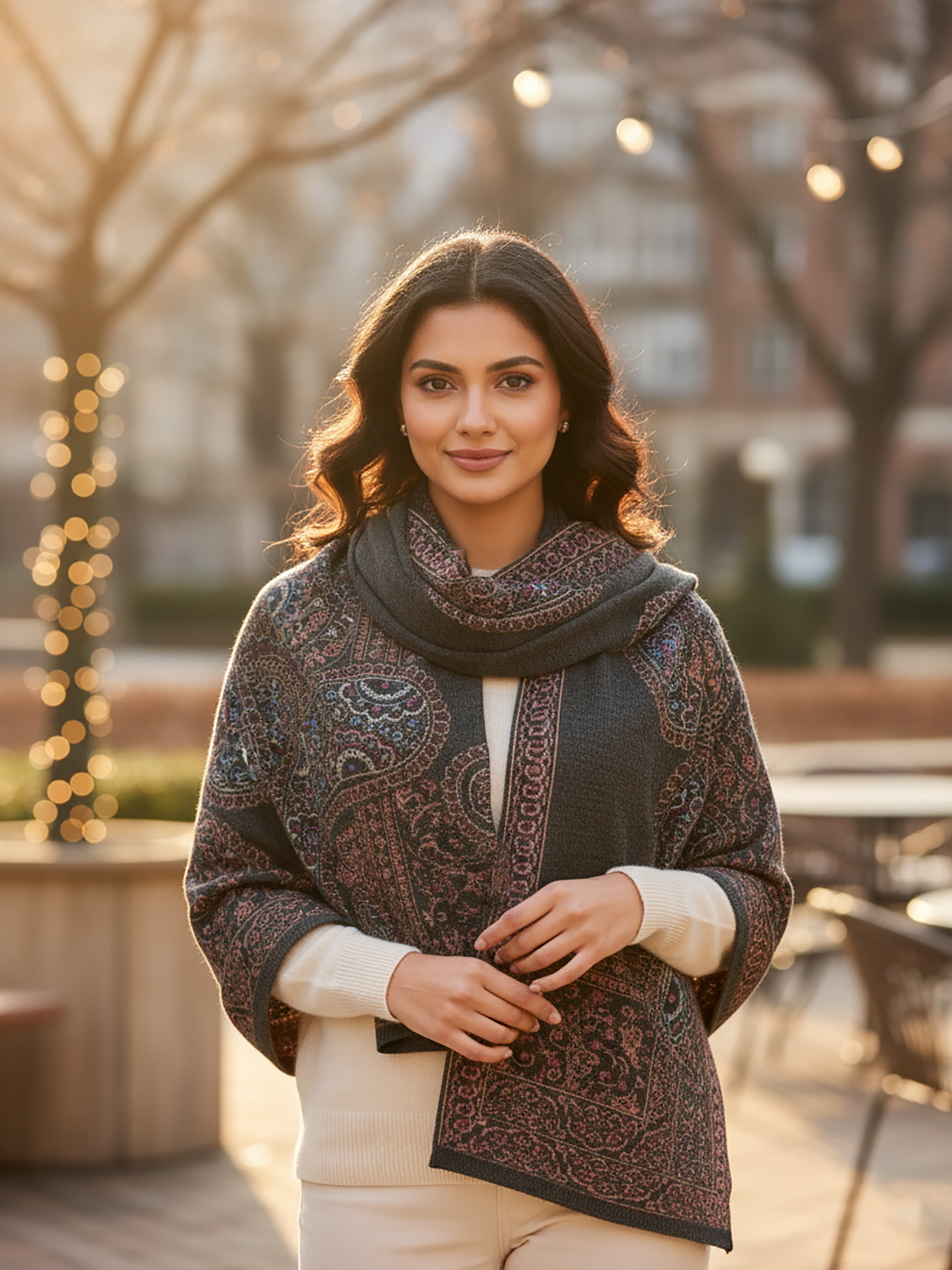 Winter Wear - Soft Knitted Warm Dark Grey Acrylic Shawl For Women