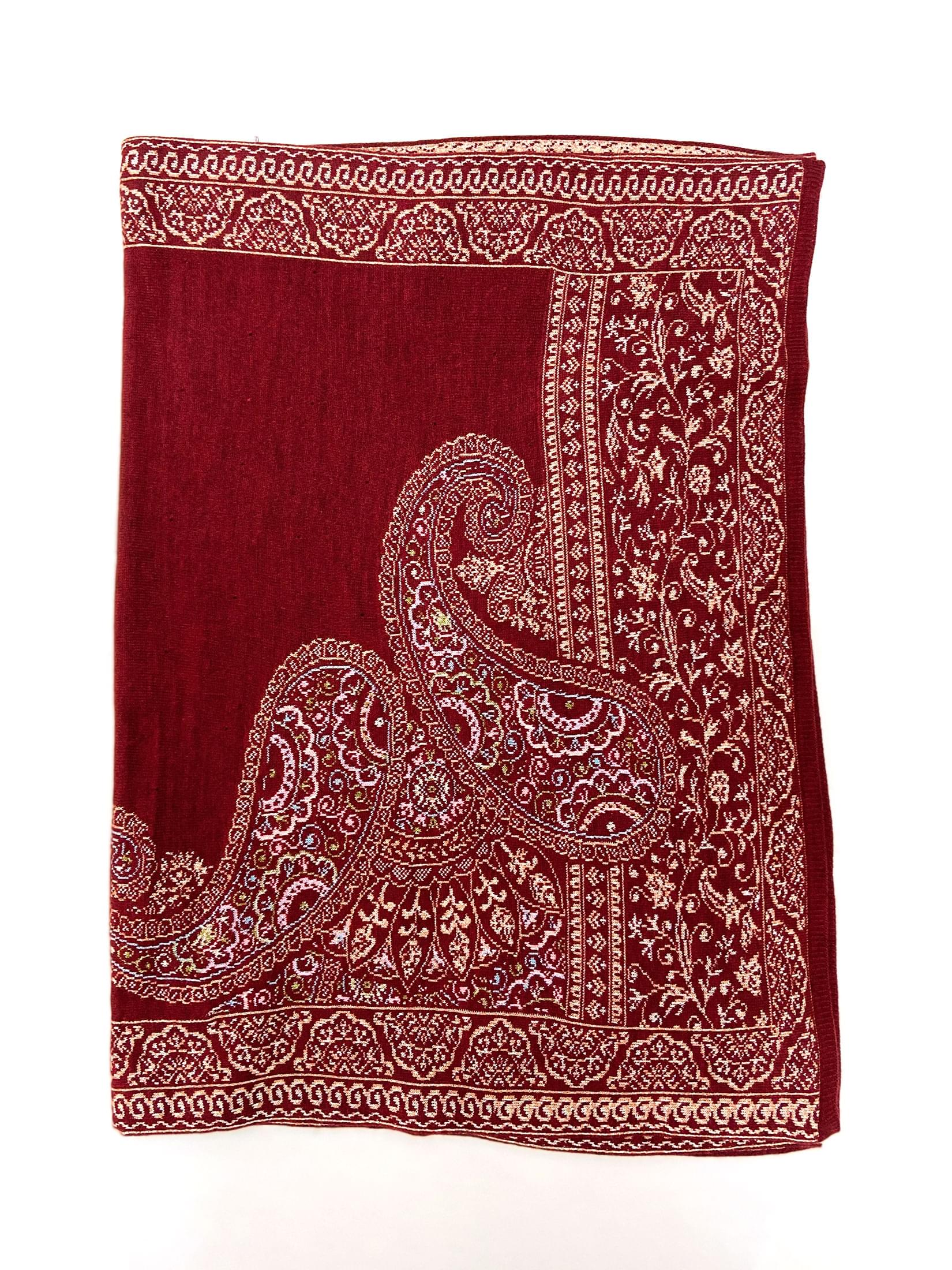 Winter Wear - Soft Knitted Warm Maroon Acrylic Woven Design Shawl.