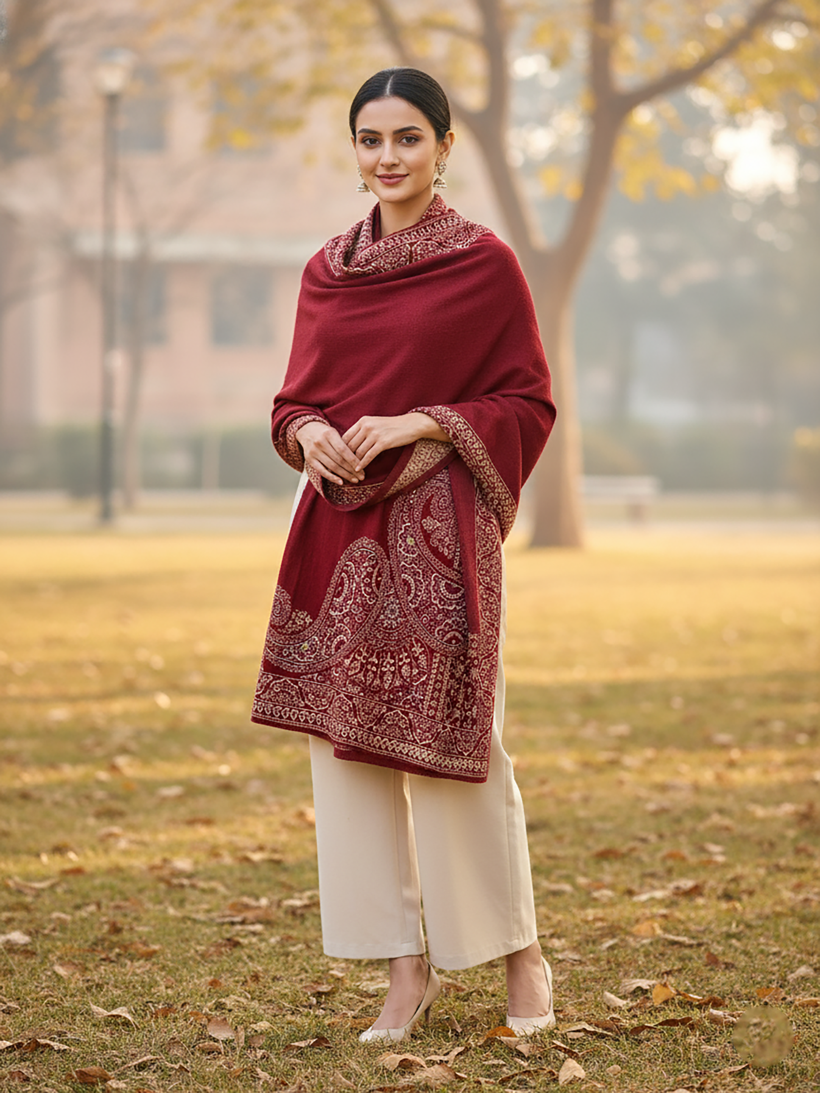 Winter Wear - Soft Knitted Warm Maroon Acrylic Woven Design Shawl