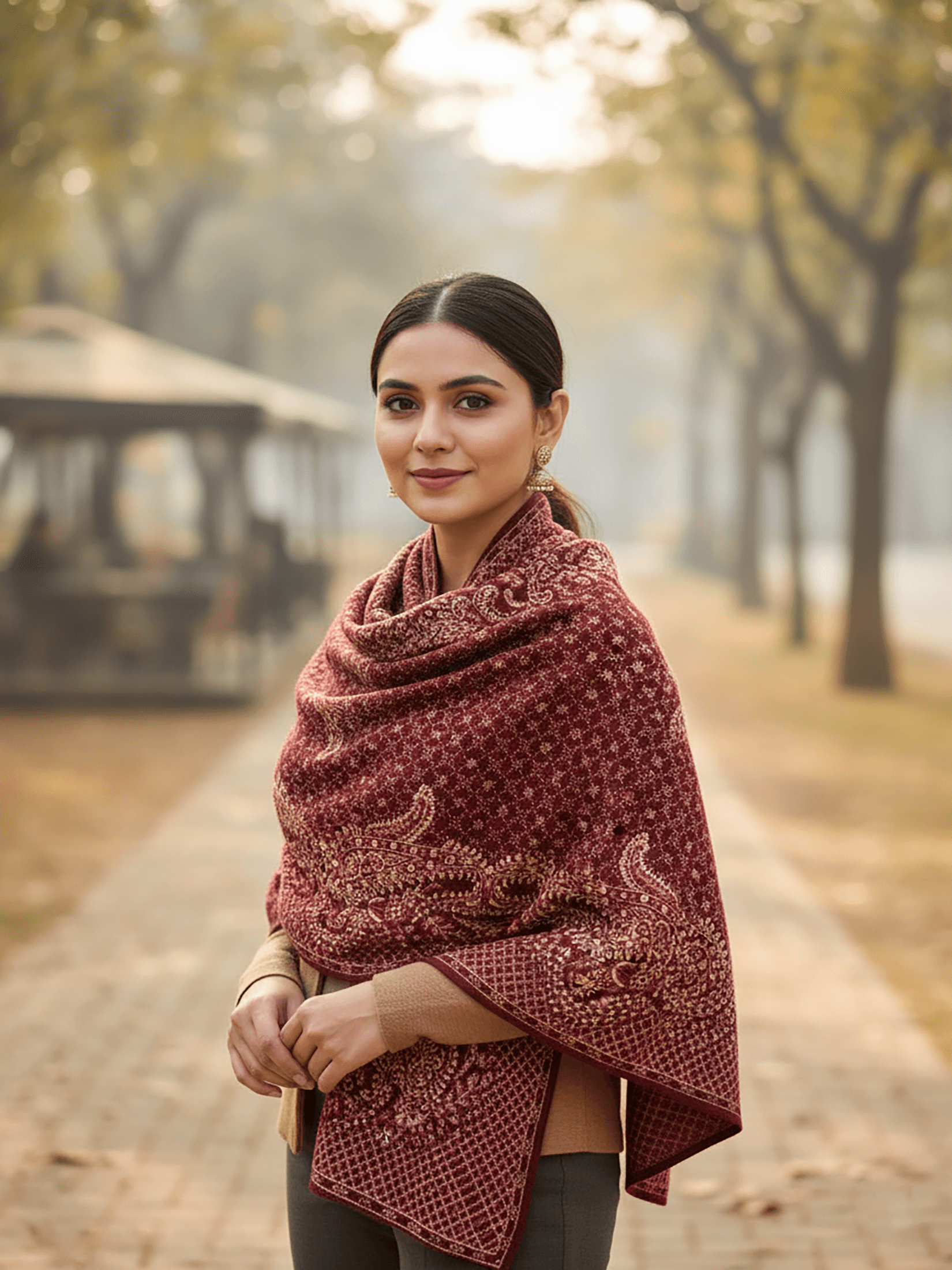 Winter Wear - Soft Knitted Warm Maroon Women Shawl.