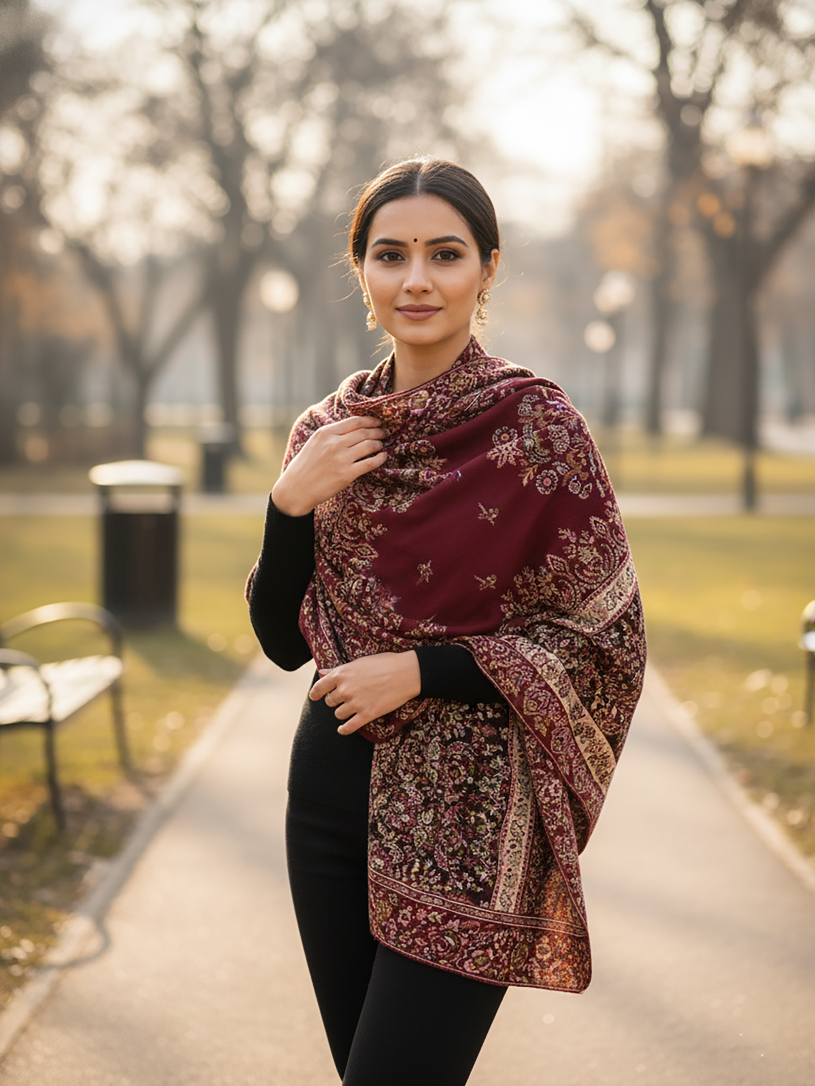 Winter Wear - Soft Knitted Warm Maroon Acrylic Women Shawl