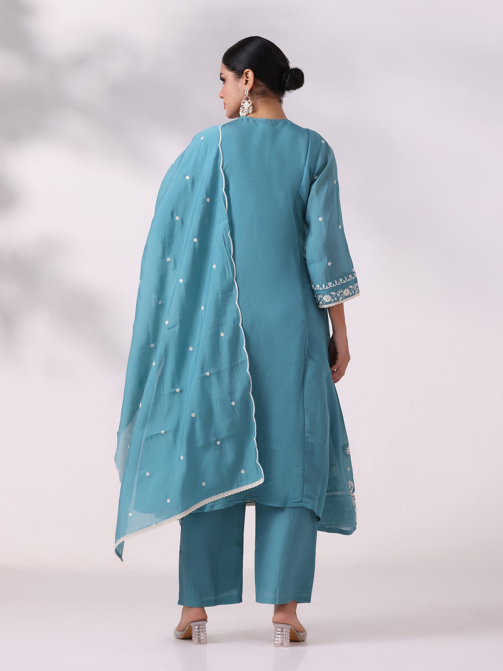 Women Blue Poly Viscose Embroidered Kurta Comfort Pant Dupatta
