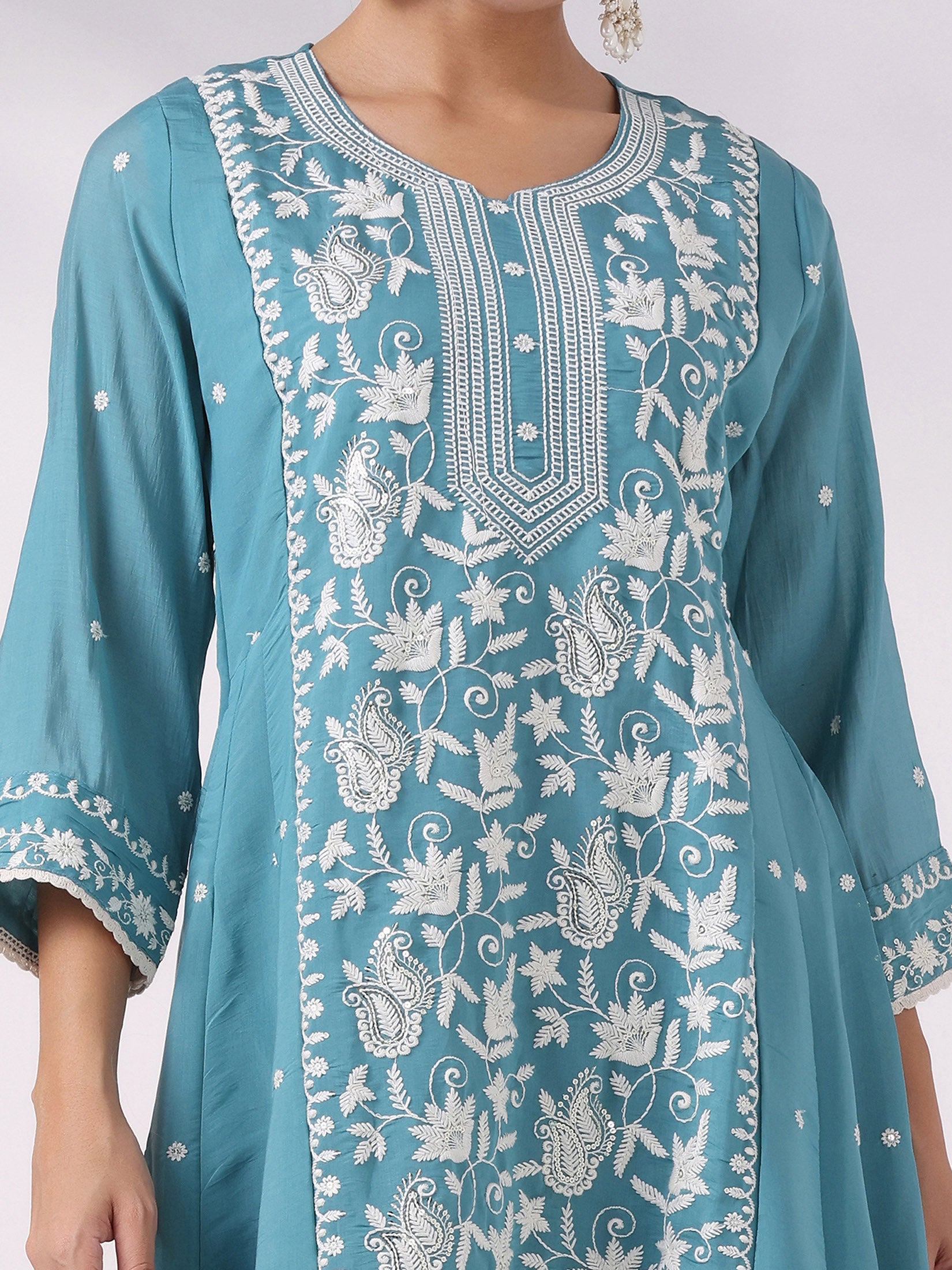 Women Blue Poly Viscose Embroidered Kurta Comfort Pant Dupatta