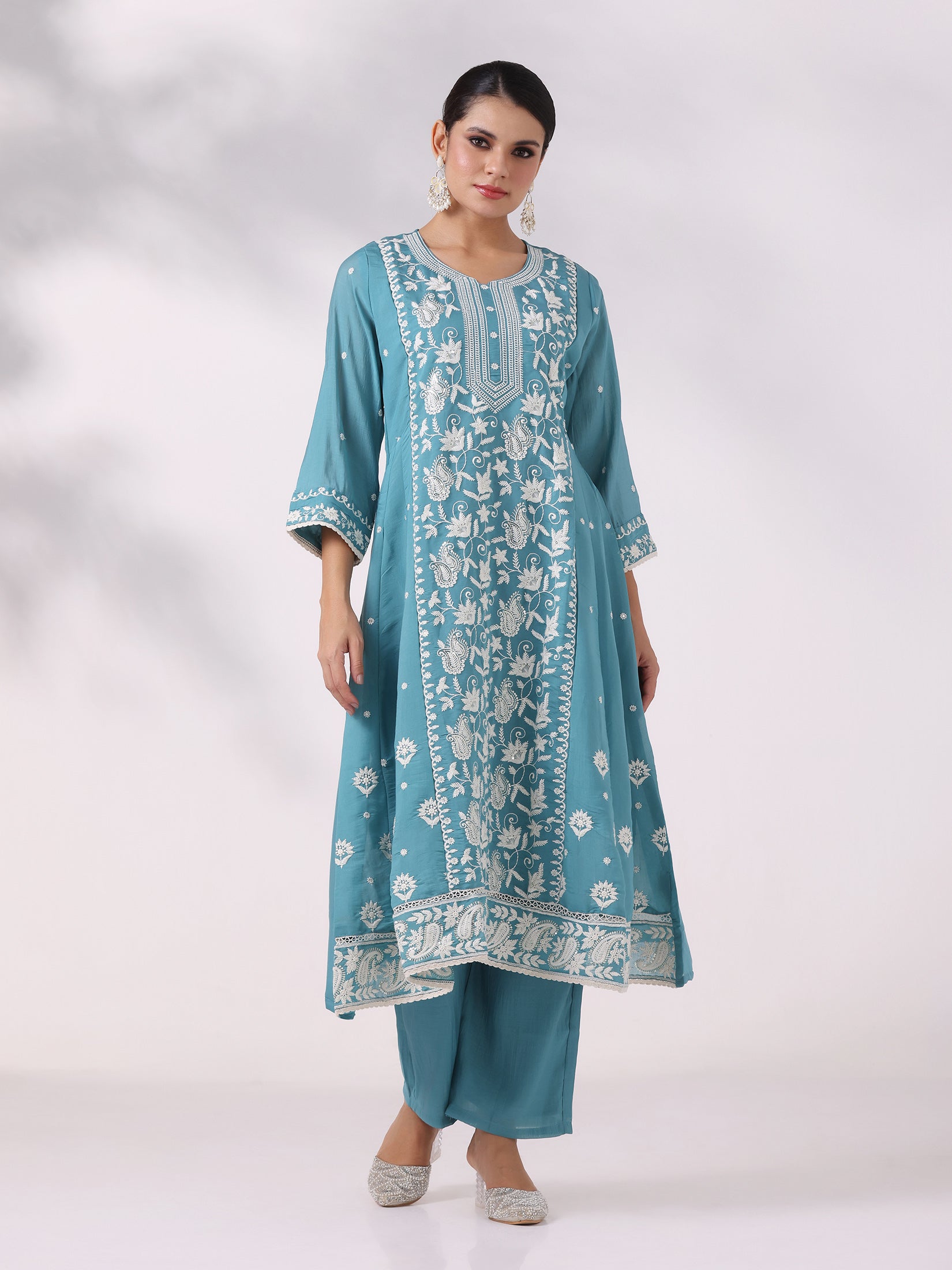 Women Blue Poly Viscose Embroidered Kurta Comfort Pant Dupatta