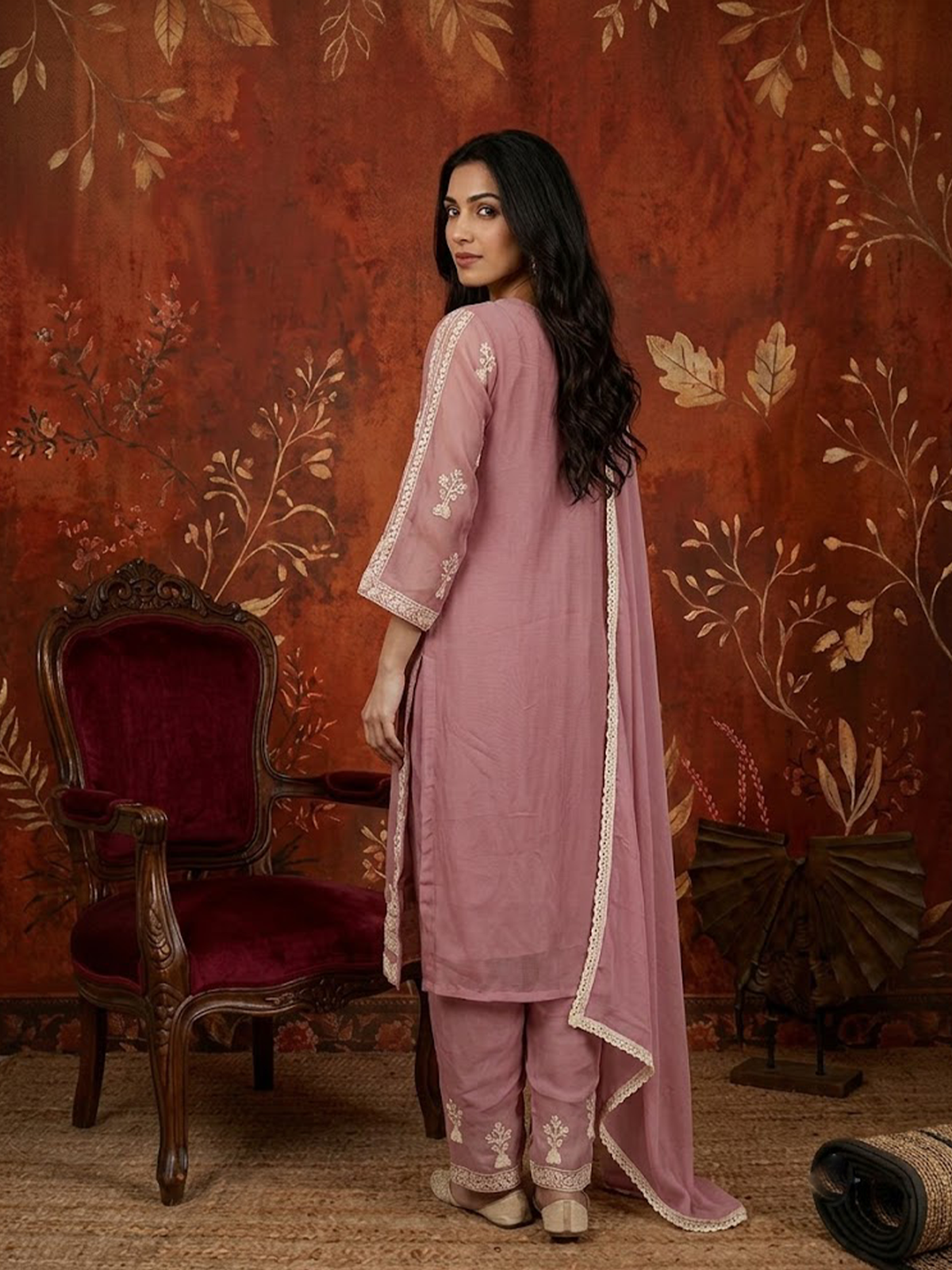 Women Pink Embroidered Kurta Comfort Pant Dupatta